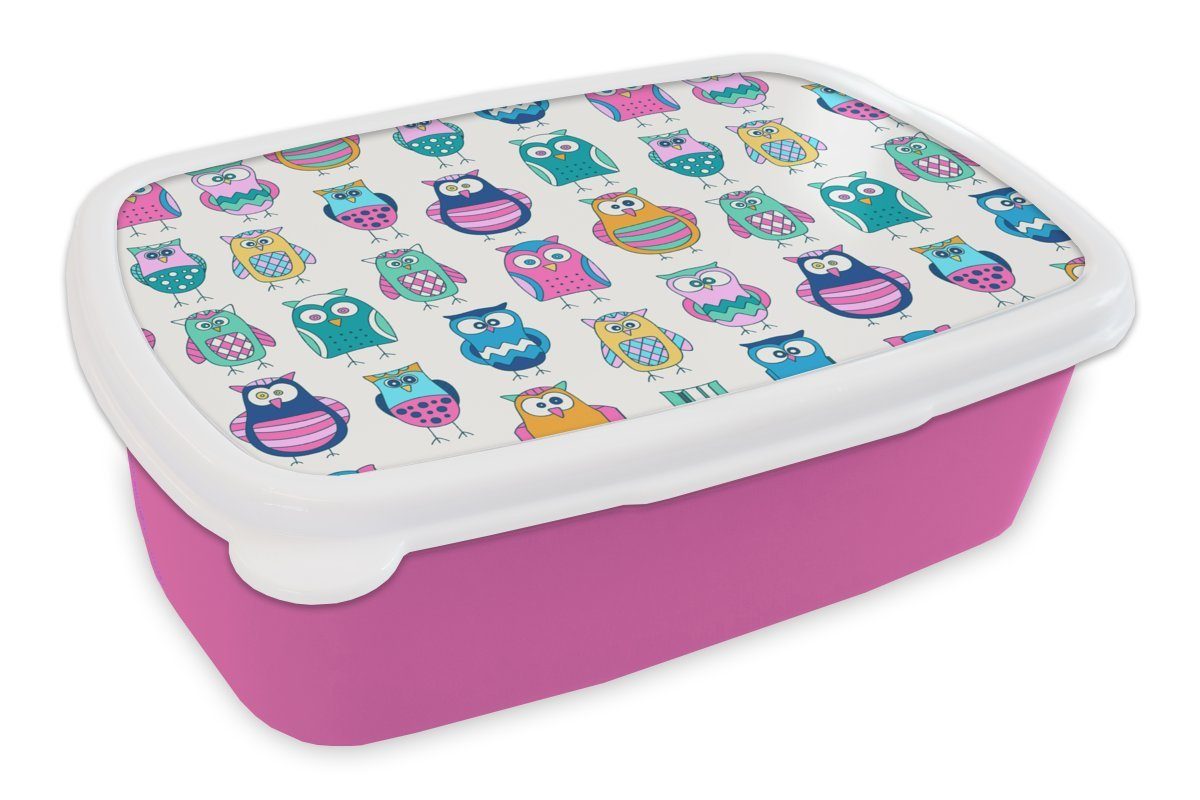 Lunchbox Kunststoff, - MuchoWow Mädchen, - rosa Eule Erwachsene, Snackbox, Brotdose Regenbogen für Brotbox Kunststoff Kinder, (2-tlg), Cartoon,