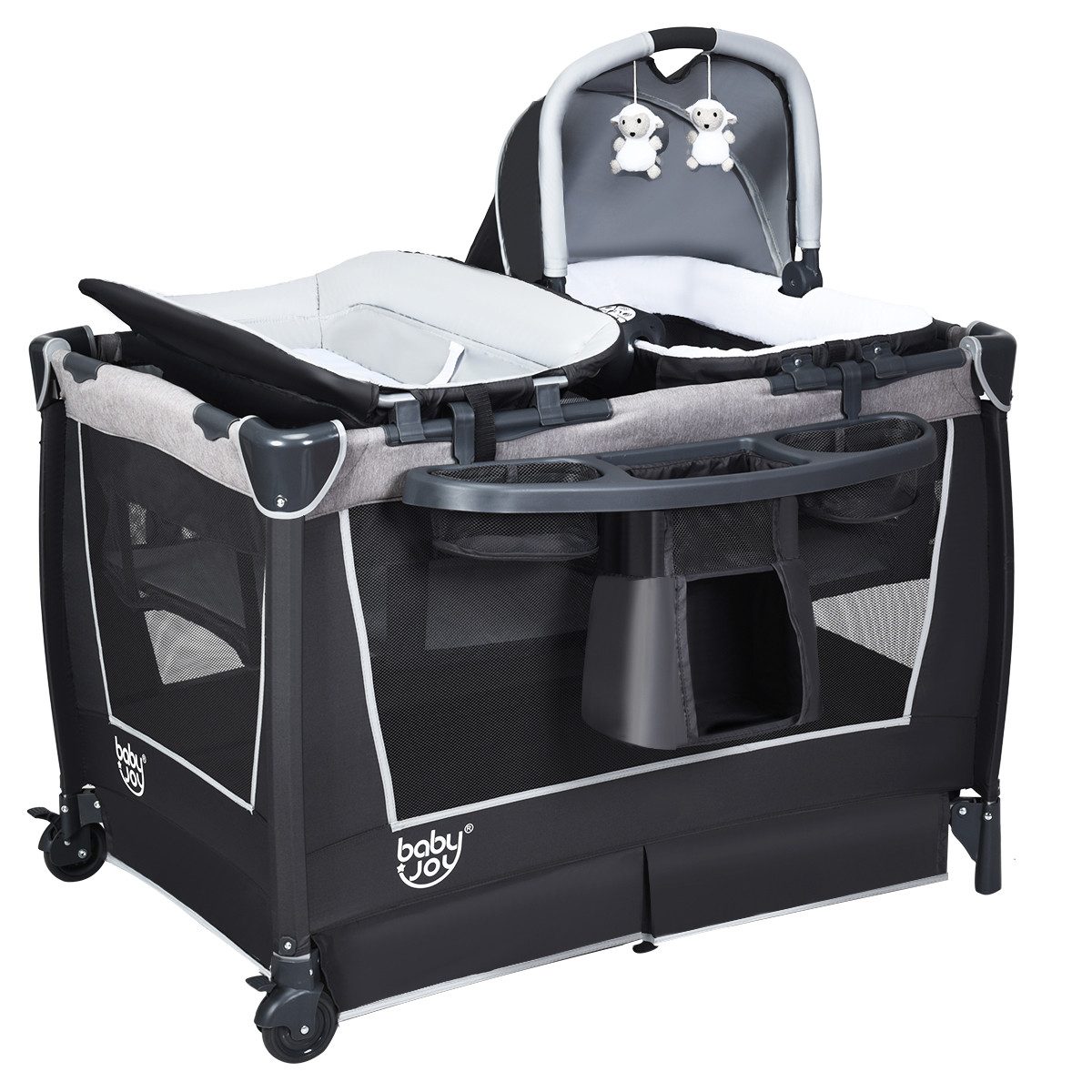 COSTWAY Baby-Reisebett, faltbar mit Spielbügel & Musikbox günstig online kaufen