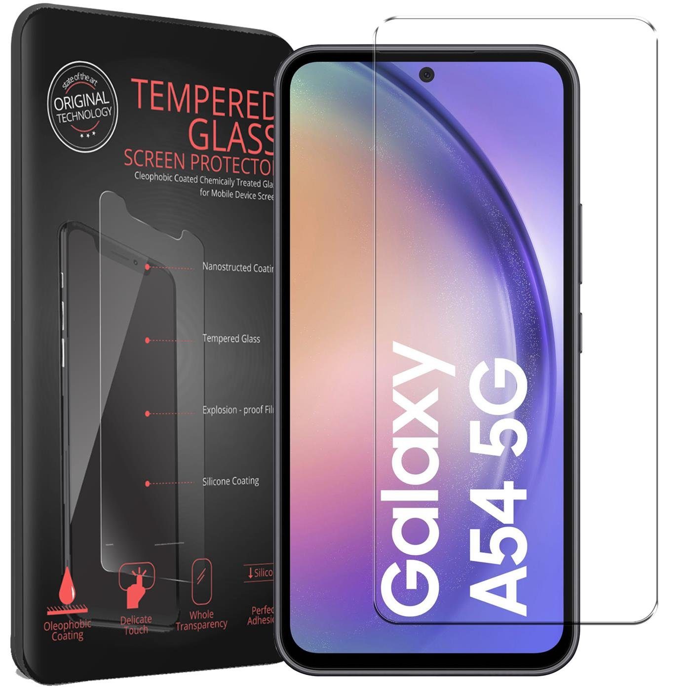 CoolGadget Schutzfolie Panzerfolie für Samsung Galaxy A54 5G, (9H Härtegrad, 2x Schutzglas, 1xReinigungset), Displayfolie Panzer Schutzfolie 2 Stück für Samsung A54 5G Glas Folie