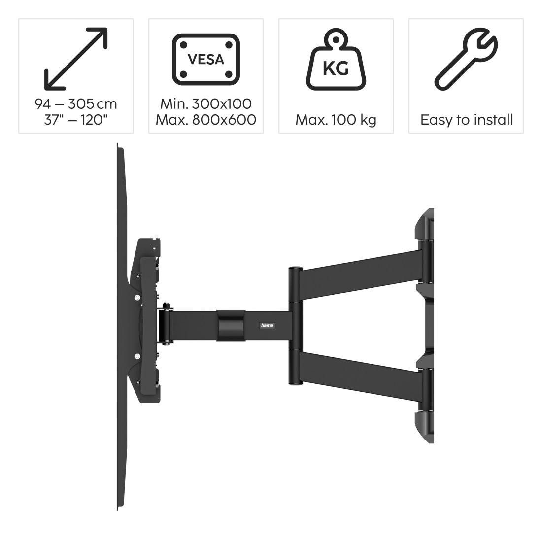 Hama TV-Wandhalterung schwenkbar, vollbeweglich, 94-304,8cm(37"-120), 43", 50",55",65",75", (bis 120 Zoll)