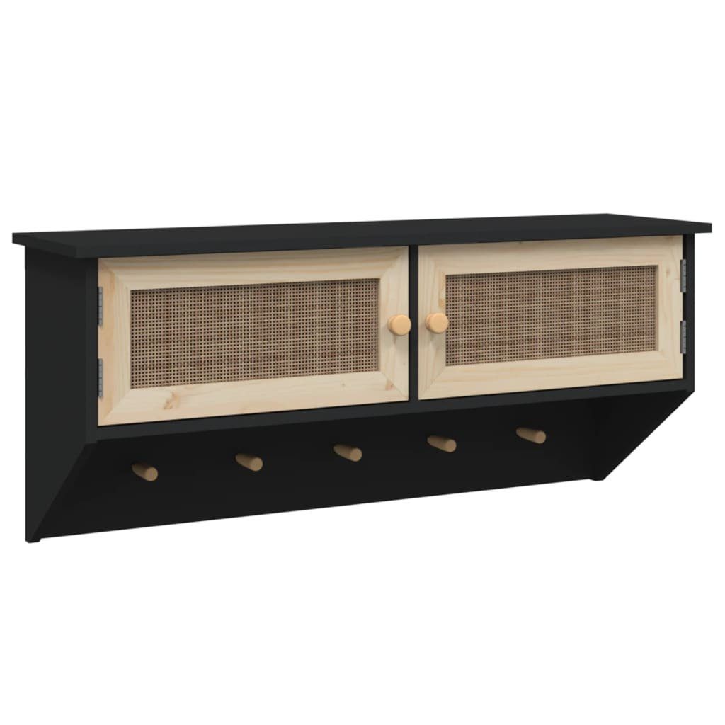 Schwarz Wandgarderobe und Rattan vidaXL 1-tlg. Regal Holzwerkstoff Natur,