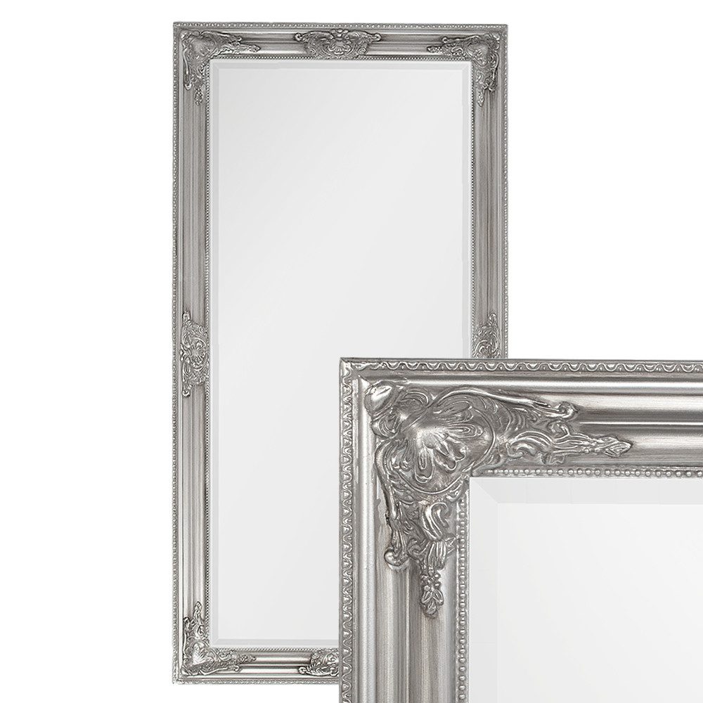 LebensWohnArt Wandspiegel Eleganter Barock Spiegel BESSA 120x60cm silber-antik Holzrahmen