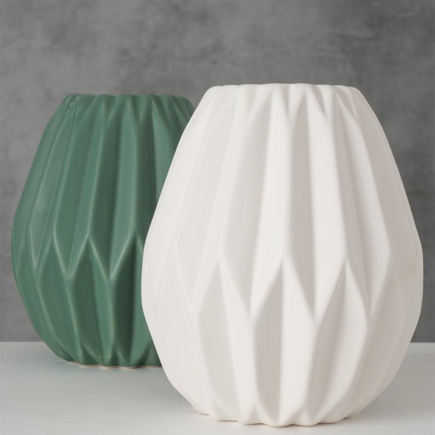 Vase Tischvase 2er aus Grün Keramik BOLTZE Set Deko Gemometrisches Matt Design