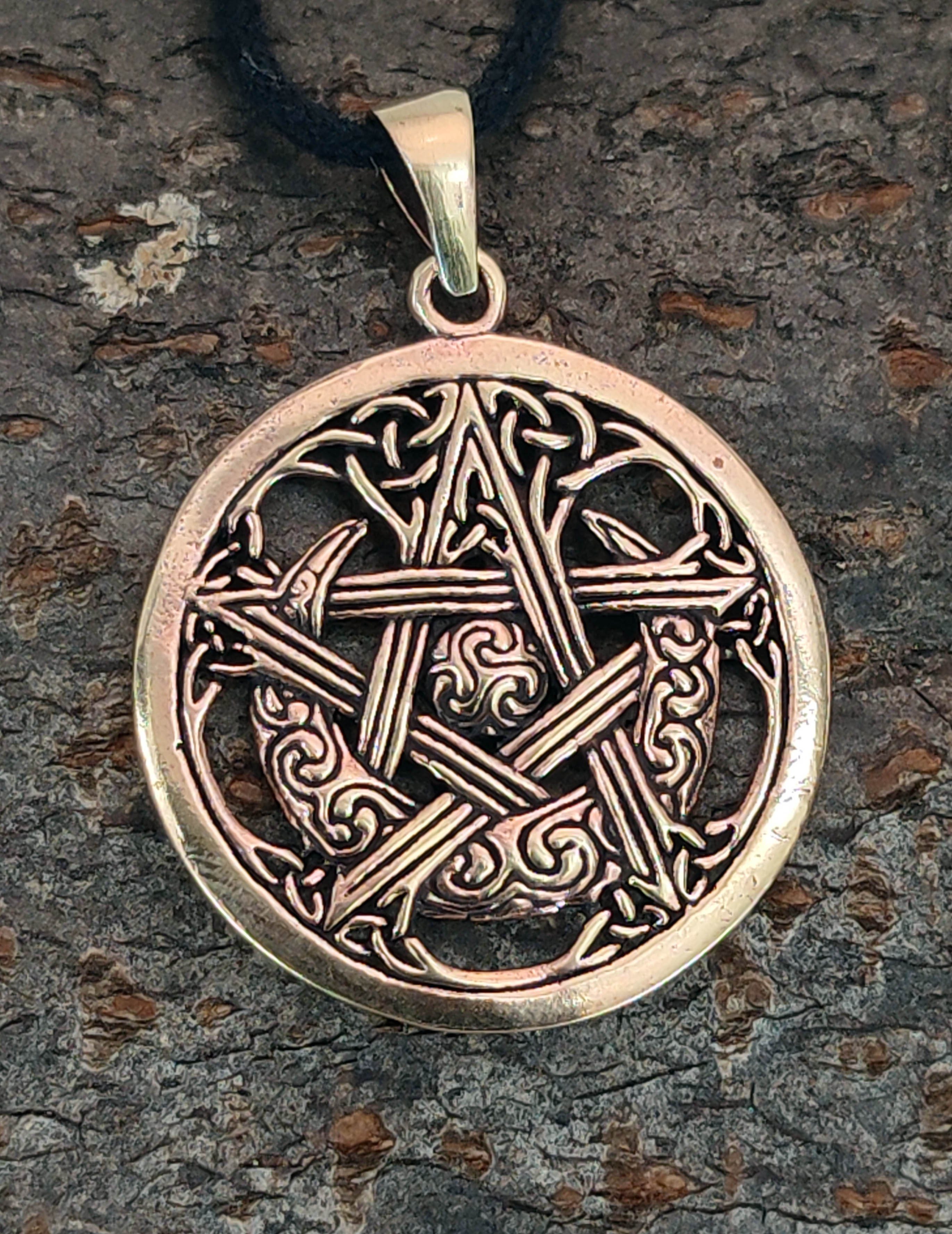 Schutz Pentagram Schutzamulett Leather Anhänger Kettenanhänger of Magie Kiss Nr.162 Pentagramm Bronze