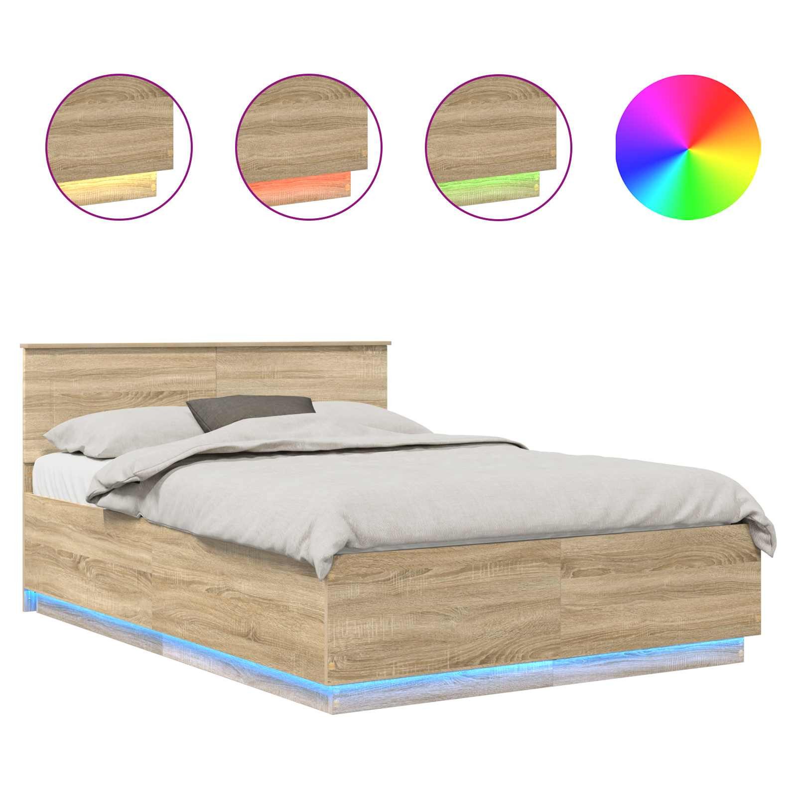 vidaXL Bettgestell Bettrahmen mit Kopfteil Sonoma-Eiche 140 x 200 cm Holzwerkstoff (1-tlg)