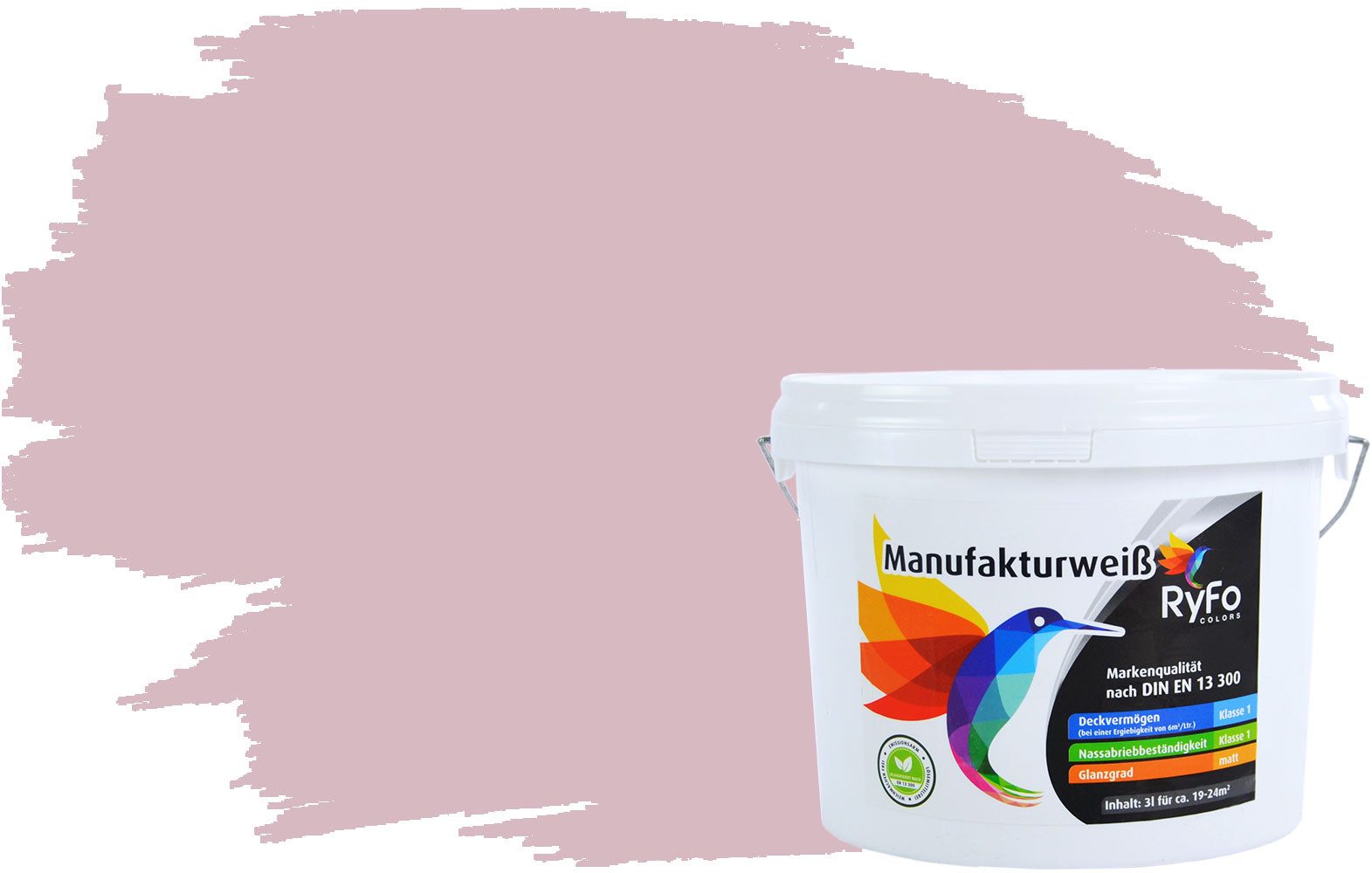 RyFo Colors Wand- und Deckenfarbe Manufakturweiß Rottöne,1 L reicht für ca. 8 m², Deckkraft-/Nassabriebklasse 1, matt, atmungsaktiv, für Innenräume