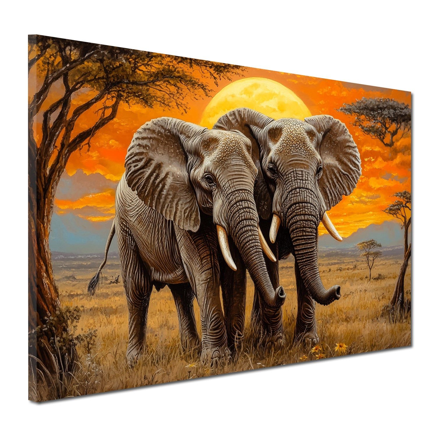 Artedinoi Leinwandbild Elefantenpaar Wildnis Landschaft Wandbild Leinwandbild Kunstdruck XL W, Elefantenpaar in der Wildnis