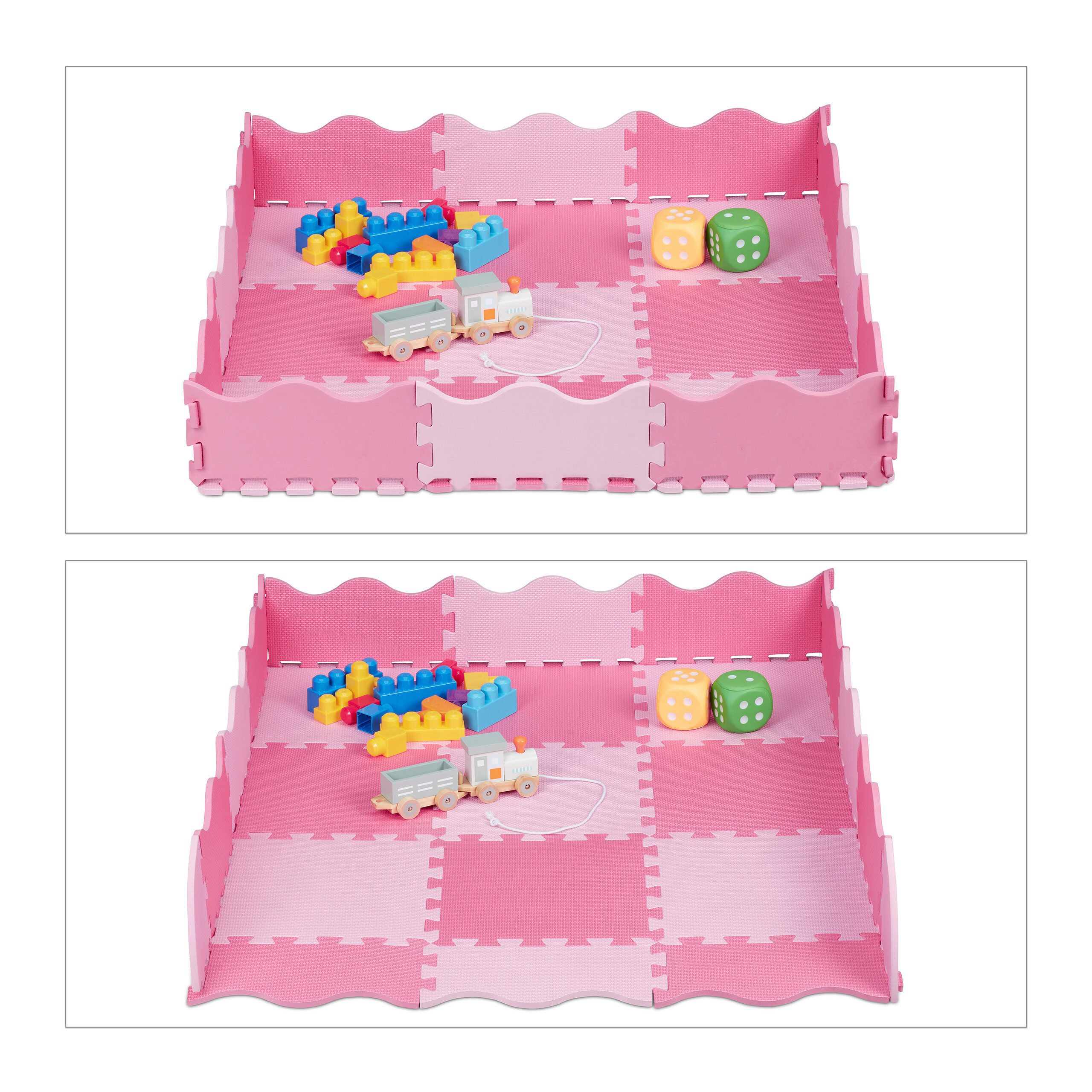 relaxdays Spielmatte 25-teilige Puzzlematte mit Rand, Rosa