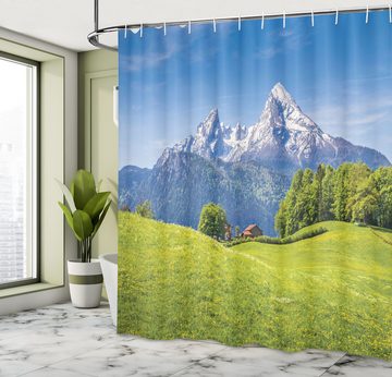 Abakuhaus Duschvorhang Moderner Digitaldruck mit 12 Haken auf Stoff Wasser Resistent Breite 175 cm, Höhe 180 cm, Berg Alpen mit Wiese Flora