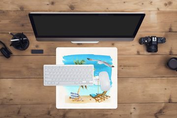 MuchoWow Gaming Mauspad Strandkorb - Sonnenschirm - Palme (1-St), Mousepad mit Rutschfester Unterseite, Gaming, 40x40 cm, XXL, Großes