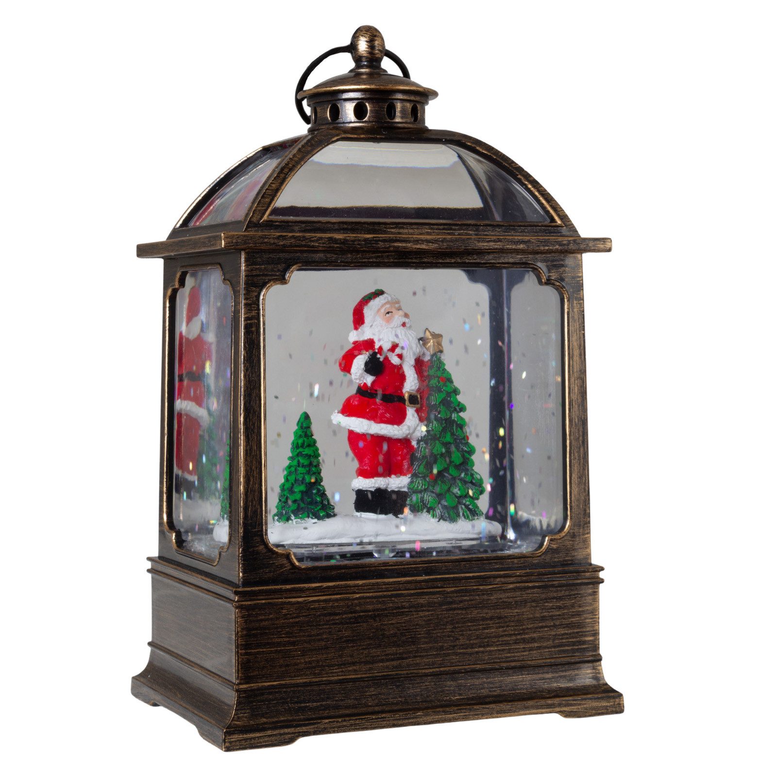 Christmas Paradise LED Laterne Schneelaterne 17cm mit Weihnachtsmann, LED fest integriert, warmweiß, schneit im Inneren, bunt-bronze