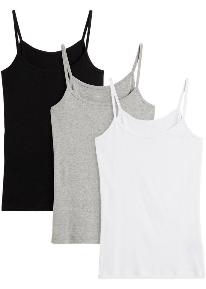 bonprix Shirttop (Packung, 3-tlg) taillierte Passform, ohne Ärmel, aus leichtem Baumwollmaterial