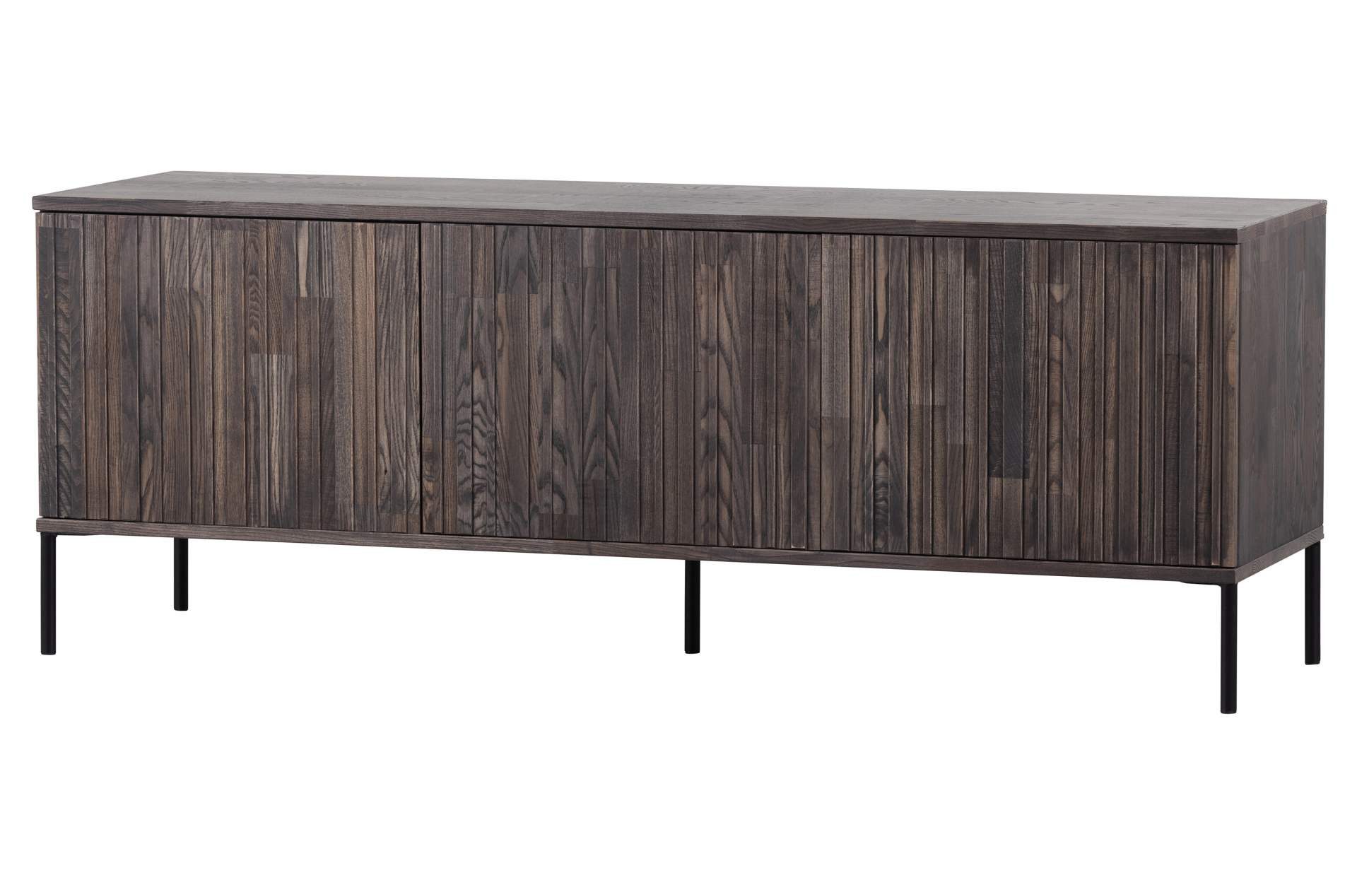 WOOOD TV-Board Gravure aus Eschenholz 150 cm, Espresso, Push-to-Open-System