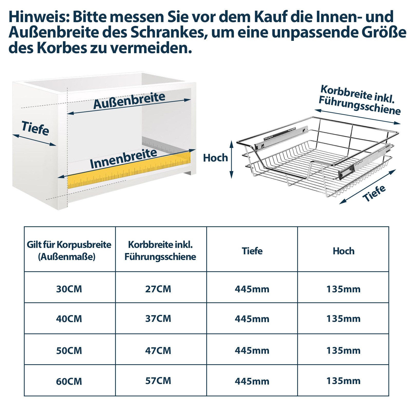 Clanmacy Schublade 2/4/6x 30-60cm Küchenschublade Schrankauszug Teleskopschublade – Bild 3 von 5