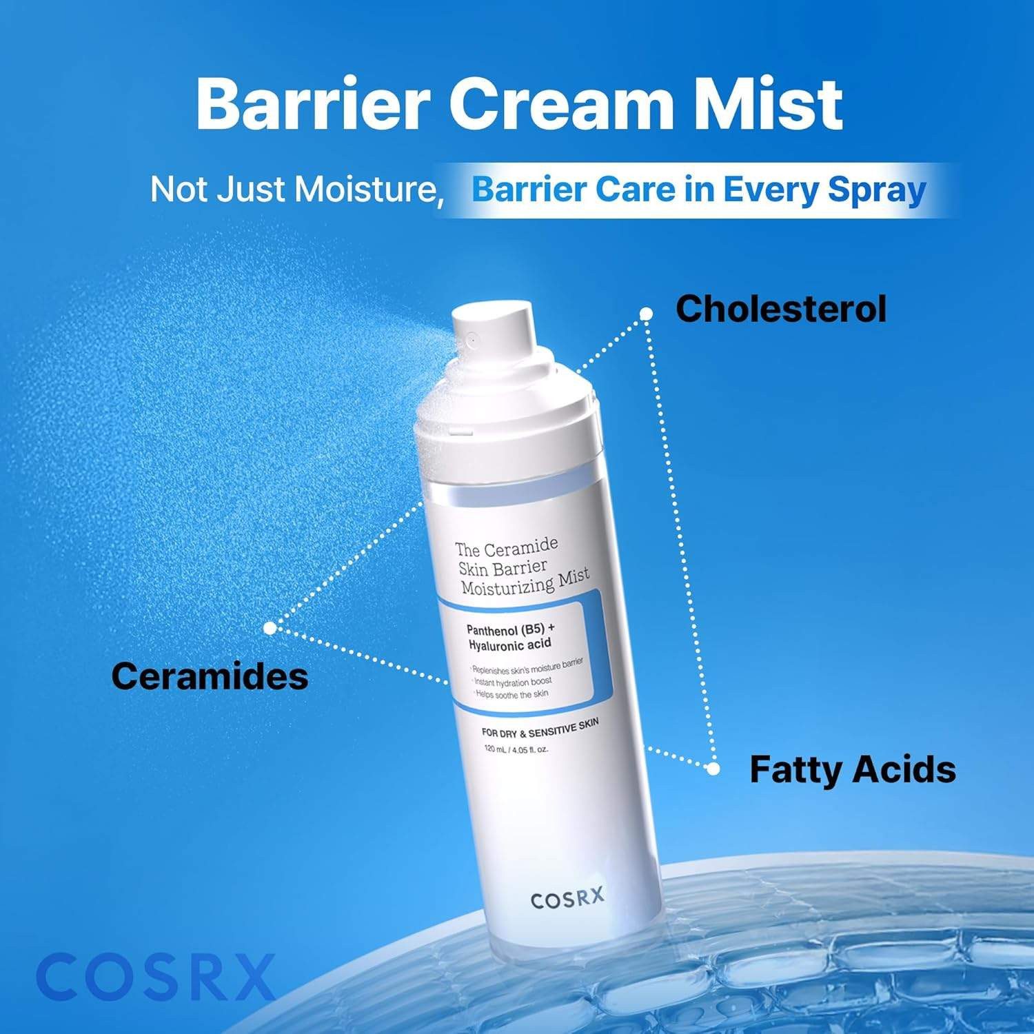 Cosrx Tagescreme Ceramide Skin Barrier Moisturizing Mist Langanhaltende Pflege für empfindliche Haut – 120 ml, mit Panthenol & Hyaluronsäure