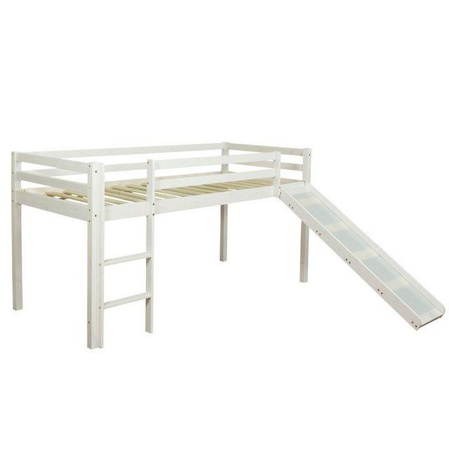Homestyle4u Kinderbett 90x200 mit Lattenrost Matratze und Rutsche in Weiß 2 günstig online kaufen