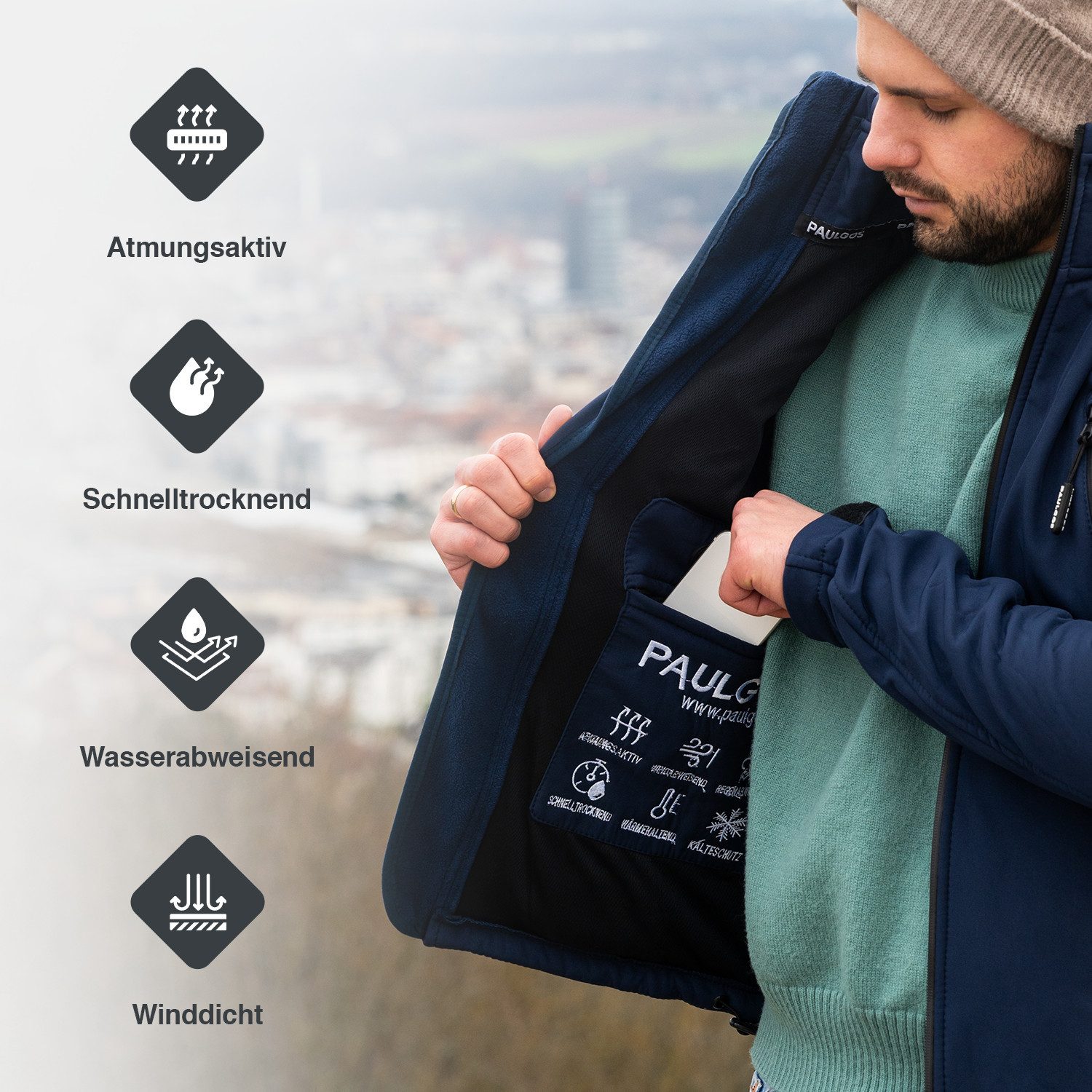 PAULGOS Softshelljacke Herren Softshell Jacke Outdoor Funktionsjacke günstig online kaufen