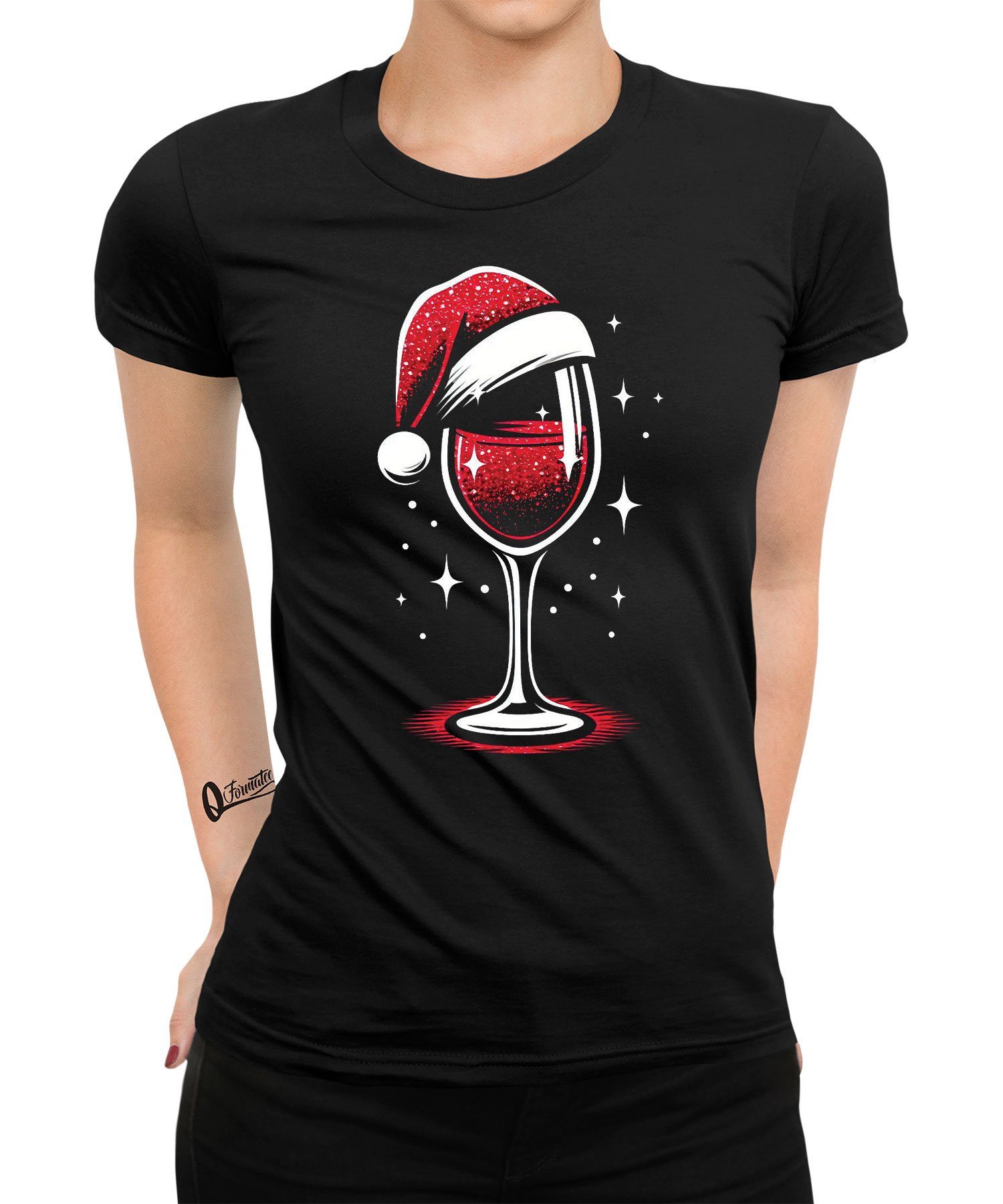 - Wein Weinliebhaber Quattro Formatee X-mas Weihnachten Kurzarmshirt (1-tlg) Damen T-Shirt Christmas
