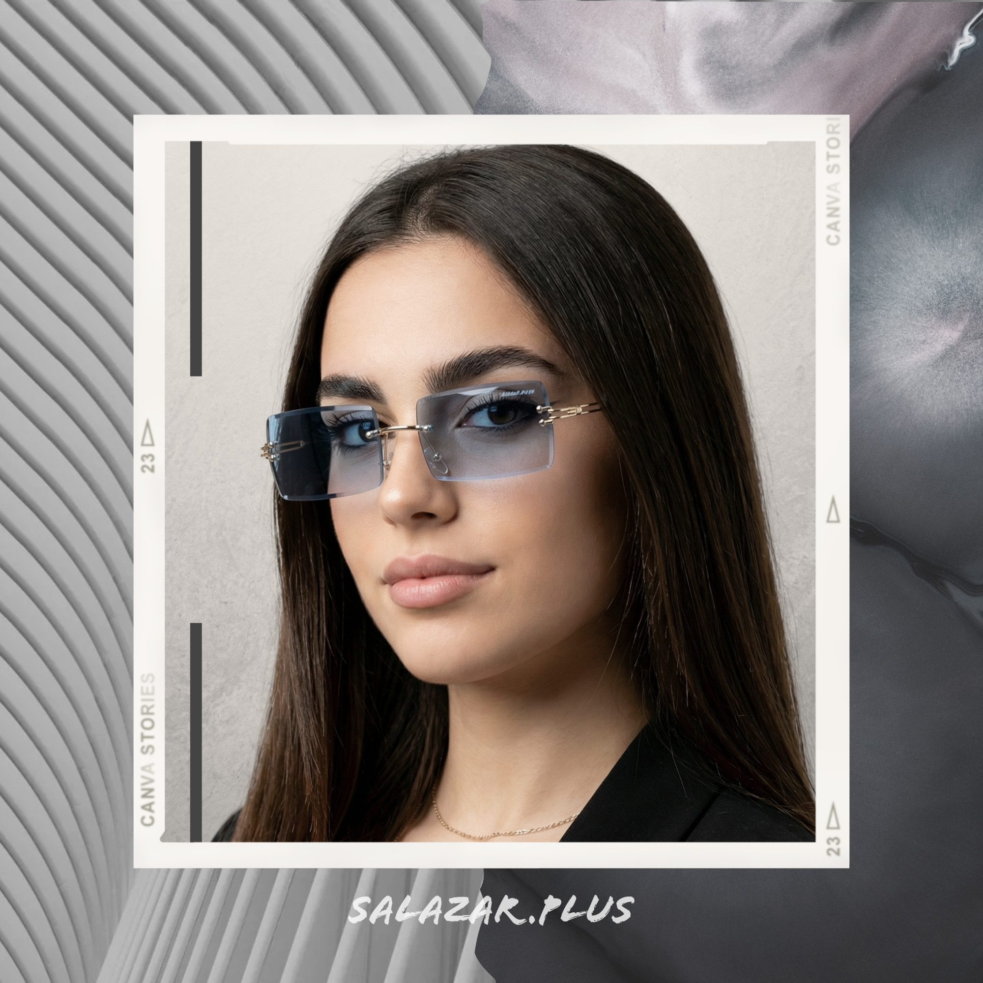salazar.plus Sonnenbrille Randlos Rechteckig Unisex Rahmenlos Damen Herren leichte Brille