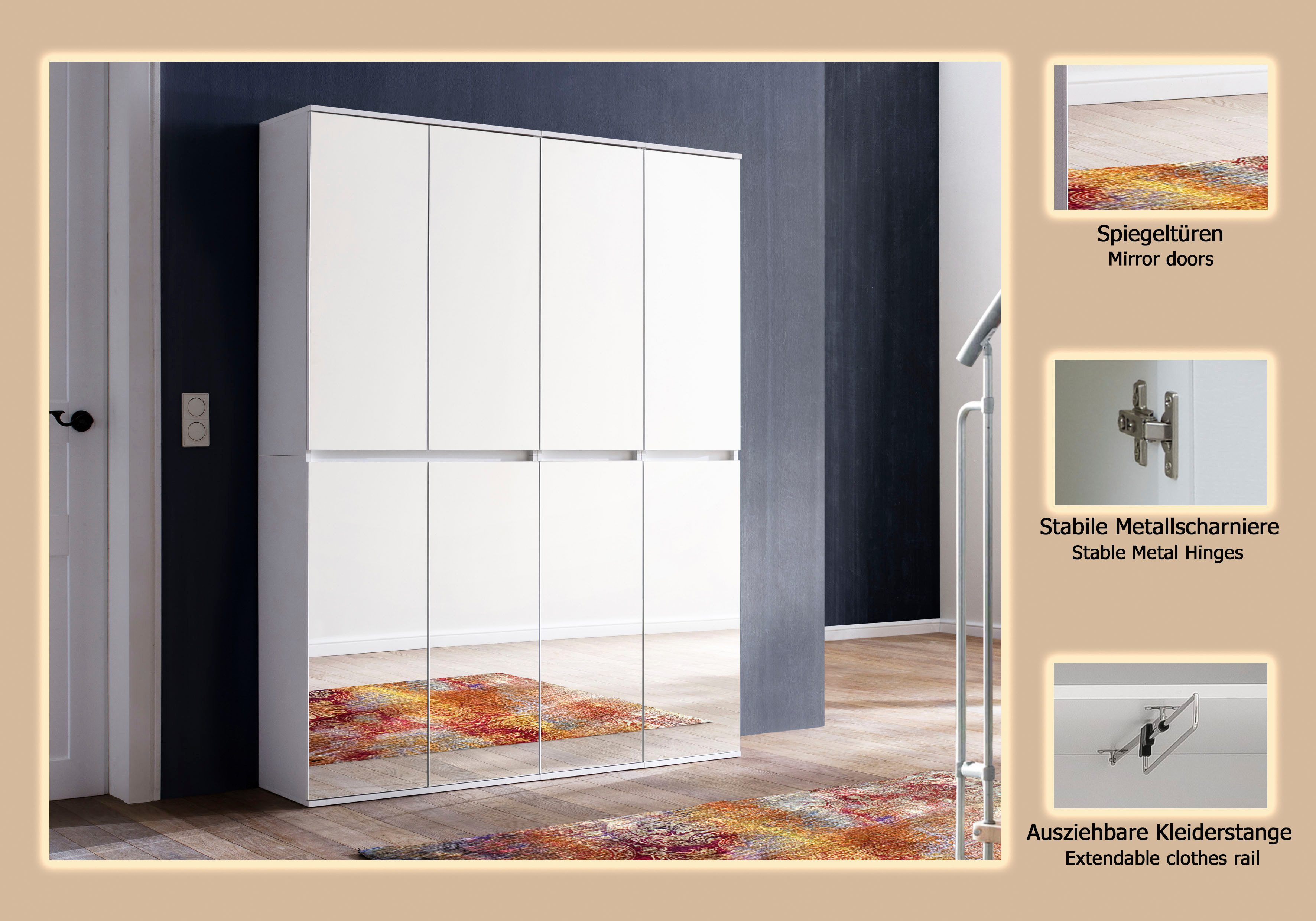 Home affaire Garderoben-Set Malcesine, 2 Mehrzweckschränke mit Spiegelglasfronten - (B/T/H) 148/34/191 cm