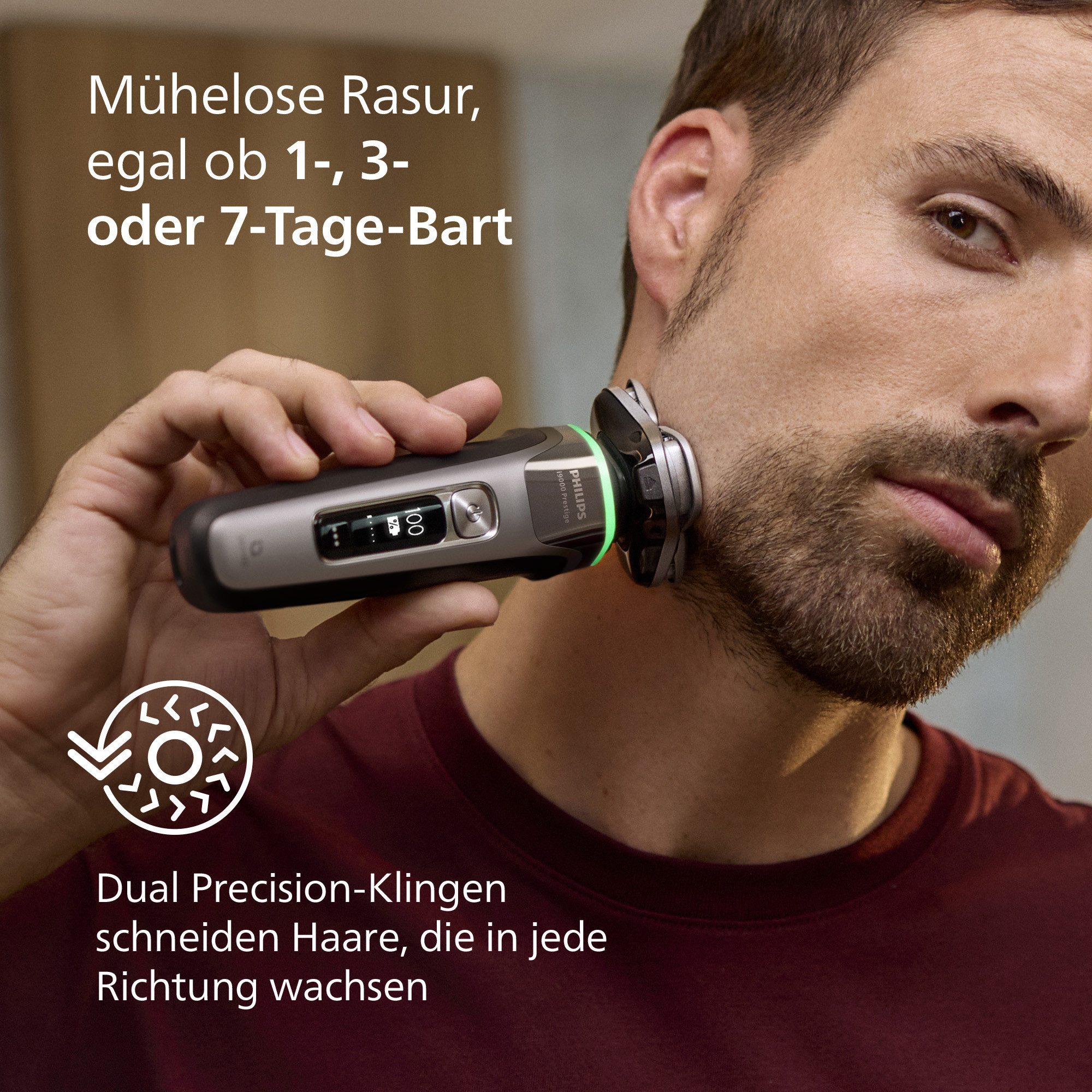 Philips Elektrorasierer Series i9000 Prestige XP9202/10, integrierter Präzisionstrimmer, mit SkinIQ Technologie, inkl. Ladestand, Reiseetui – Bild 5 von 5