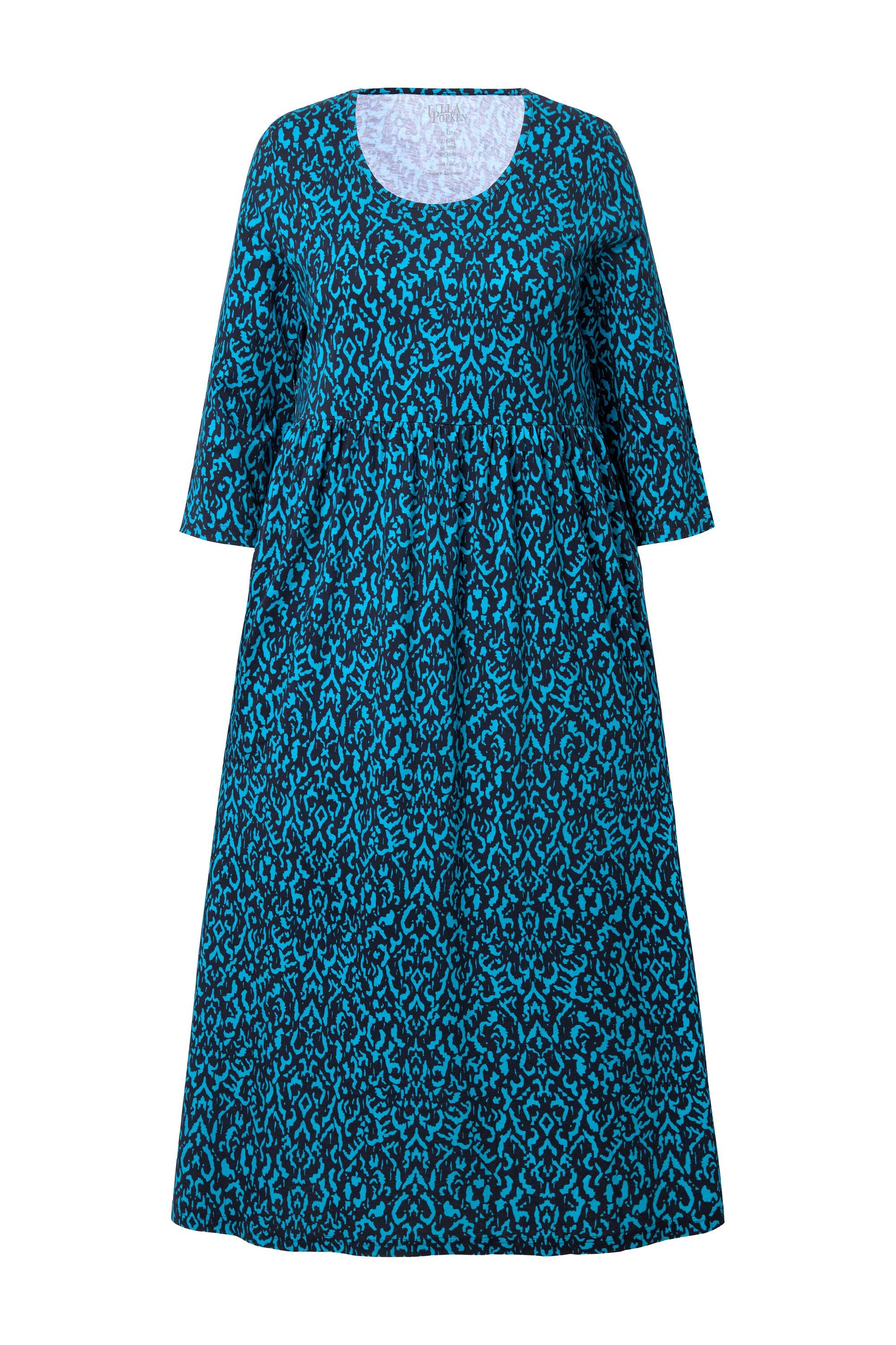 Ulla Popken Maxikleid Jerseykleid A-Linie V-Ausschnitt 3/4-Arm Taschen günstig online kaufen