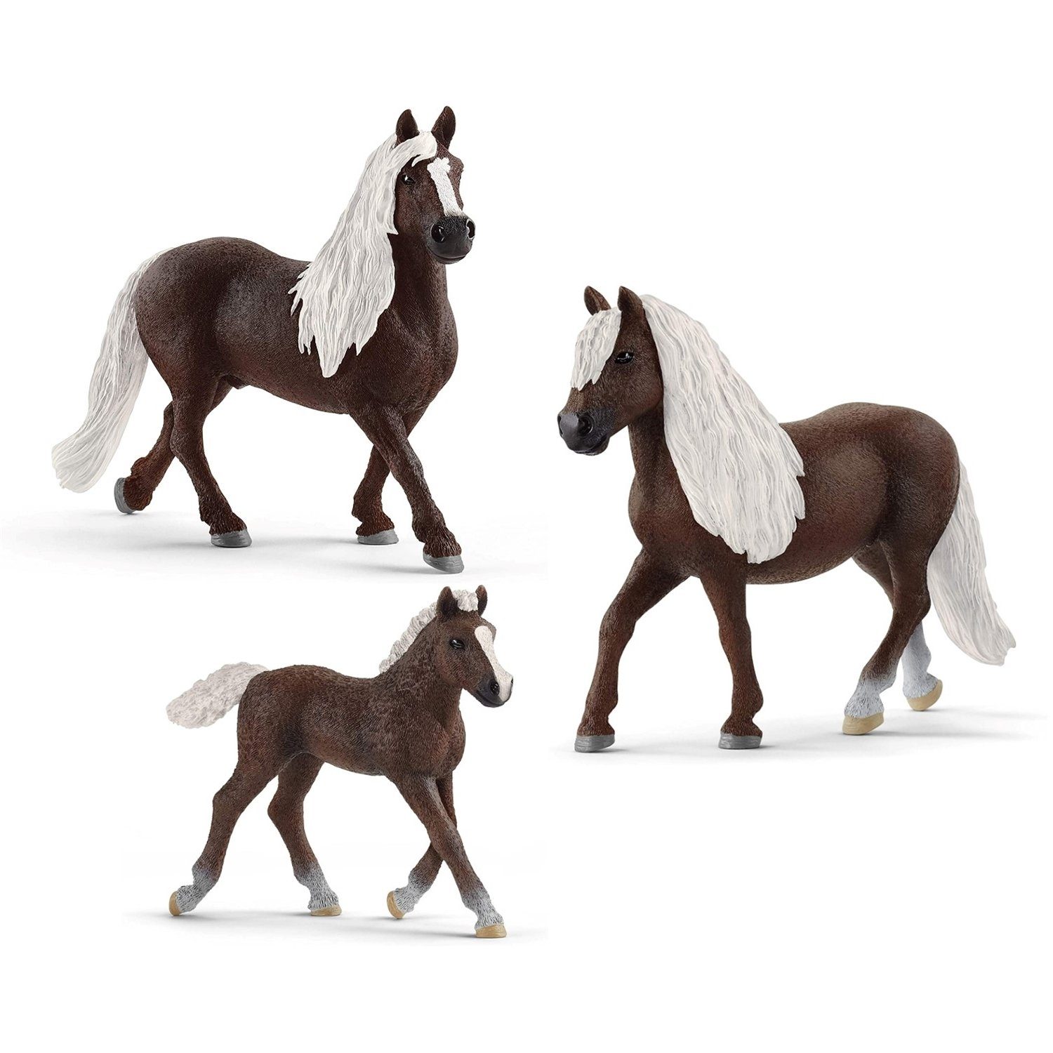 Set Tierfigur World Schleich® Stute 13897-98-99 Farm Schwarzwälder Hengst + 3er