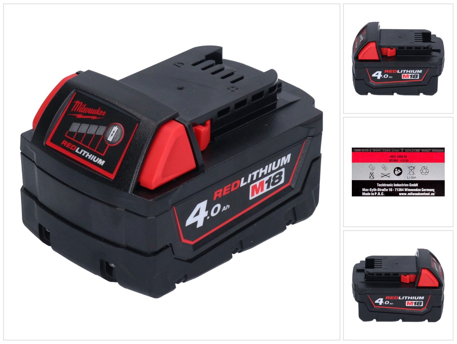 Milwaukee M18 B4 Akku 18 V / 4,0 Ah / 4000 mAh RED Li-Ion (4932430063) Akkupacks