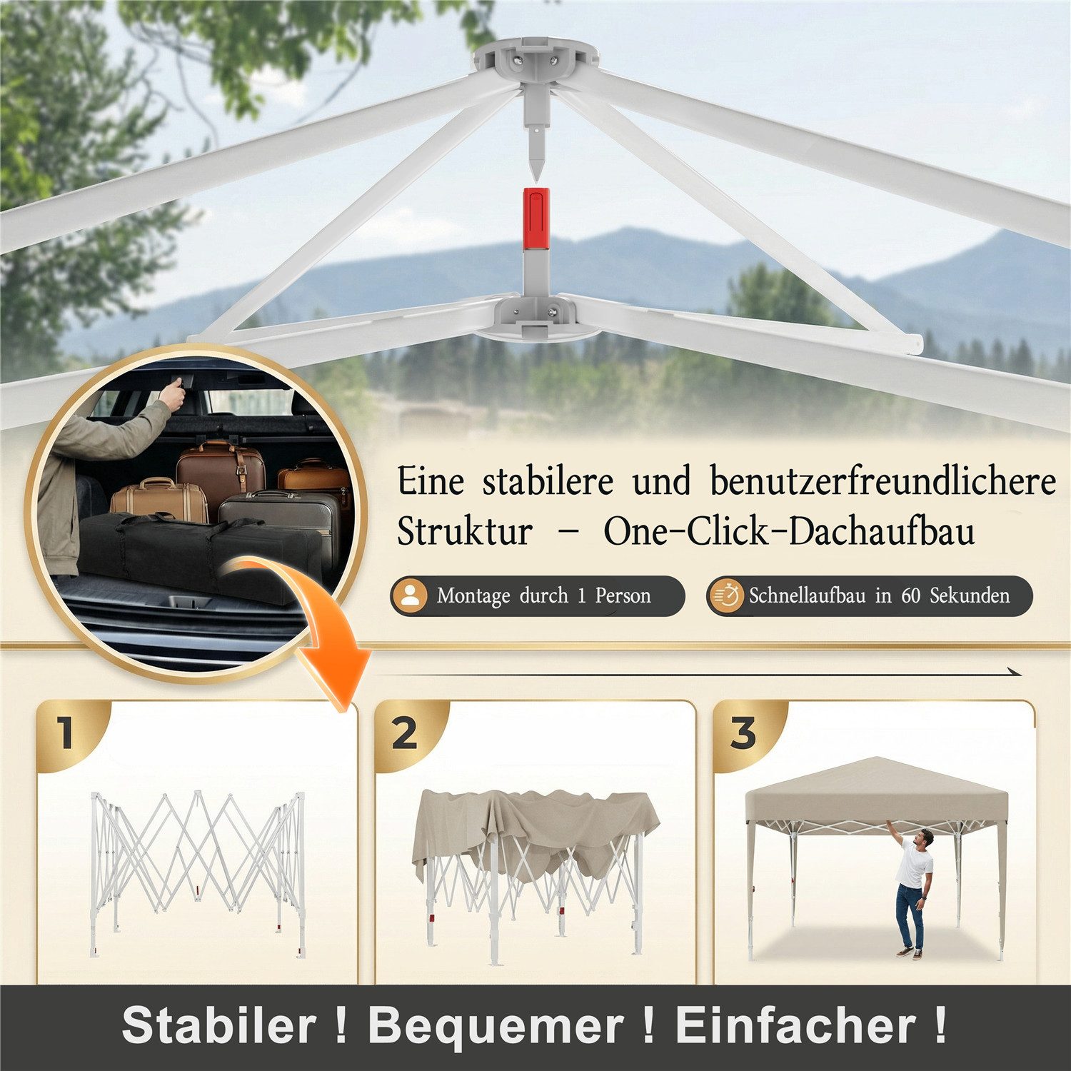 HOMALL Faltpavillon partyzelt 3x3/3x6 m Gartenpavillon Pop Up Pavillon, mit 4 Seitenteilen, (Windfester Pavillon mit Seitenteilen und Tragetasche, für Garten Camping), Höhenverstellbar Gartenzelt mit mückennetz, UV-Schutz 50+