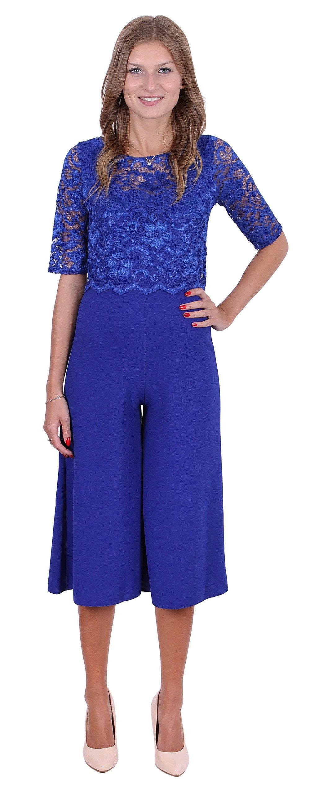 Culotte-Overall John Zack Kobaltblauer Overall 3/4 Länge aus Spitze M