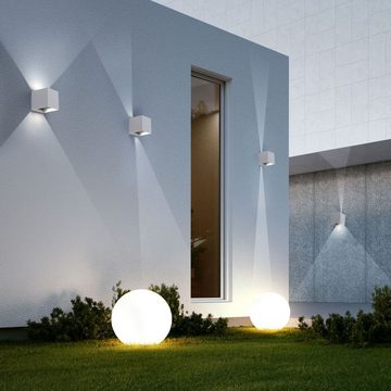 Globo Außen-Wandleuchte, LED-Leuchtmittel fest verbaut, Warmweiß, LED Außenleuchte Wandlampe Up & Down IP44 Aluminium weiß L 10 cm