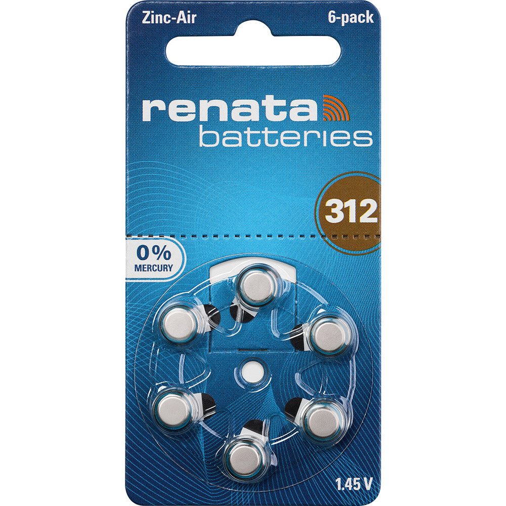 Renata Renata Knopfzelle ZA 312 1.4 V 6 St. 165 mAh Zink-Luft Hearing Aid PR4 Knopfzelle, (1.40 V)