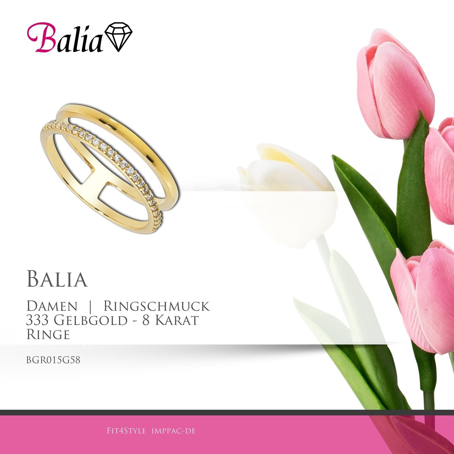 Balia Goldring Balia Ring 8 Gr.58 (18,5), Ringe, 333 Damen Goldring Karat (Fingerring), - 333 8Kt 58 Damen Gelbgold