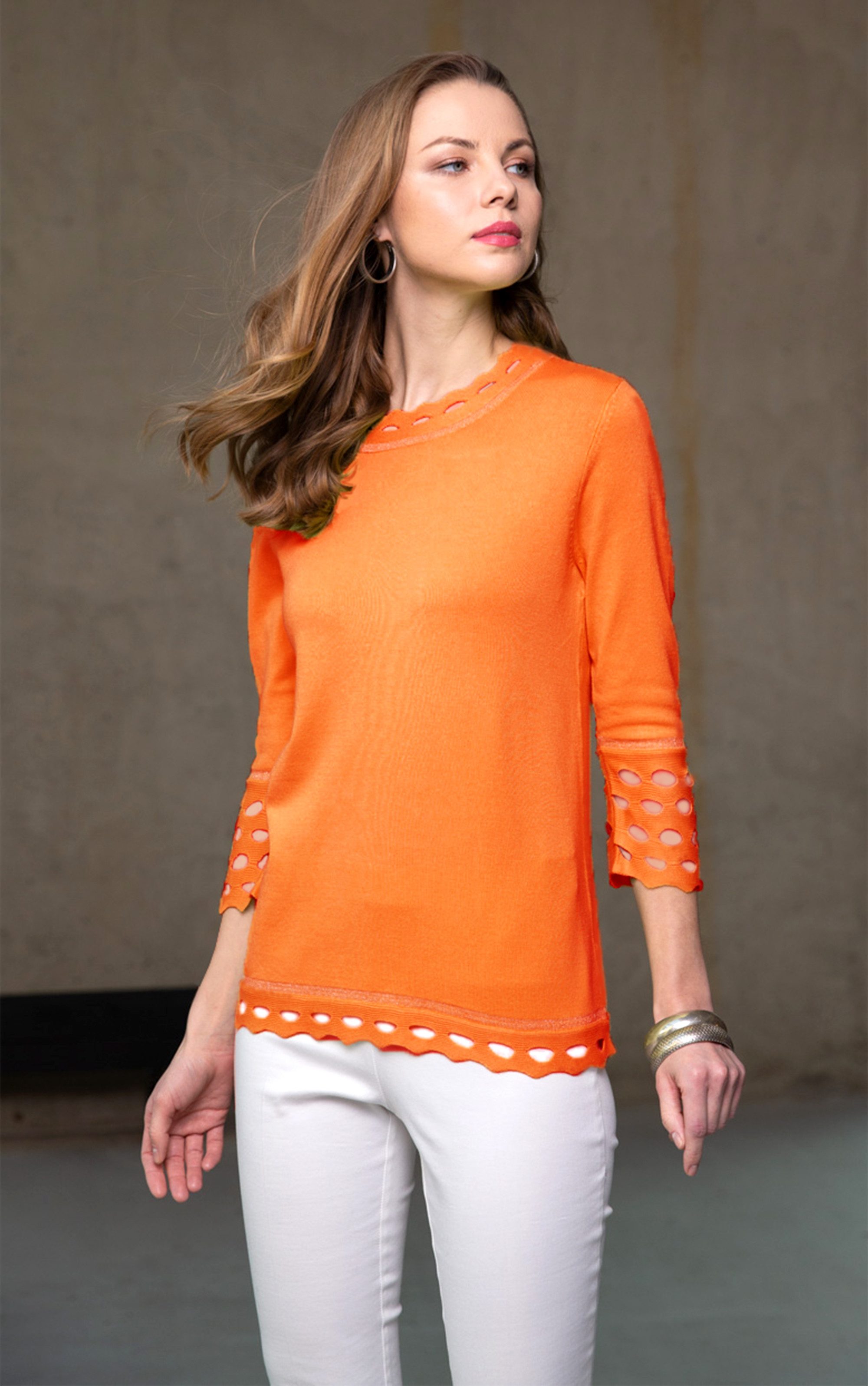 Passioni 3/4 Arm-Pullover mit kleinen Cut Outs Unifarbe und Lurex-Details