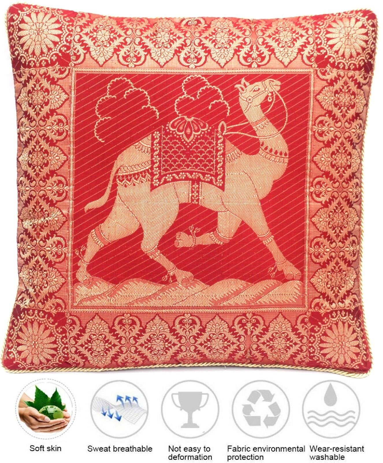 Kissenbezug 40cmx40cm, - Indische - Ruwado Handgefertigt Banarasi und Handgenäht Dekokissen Indien aus Handgewebt Seide aus