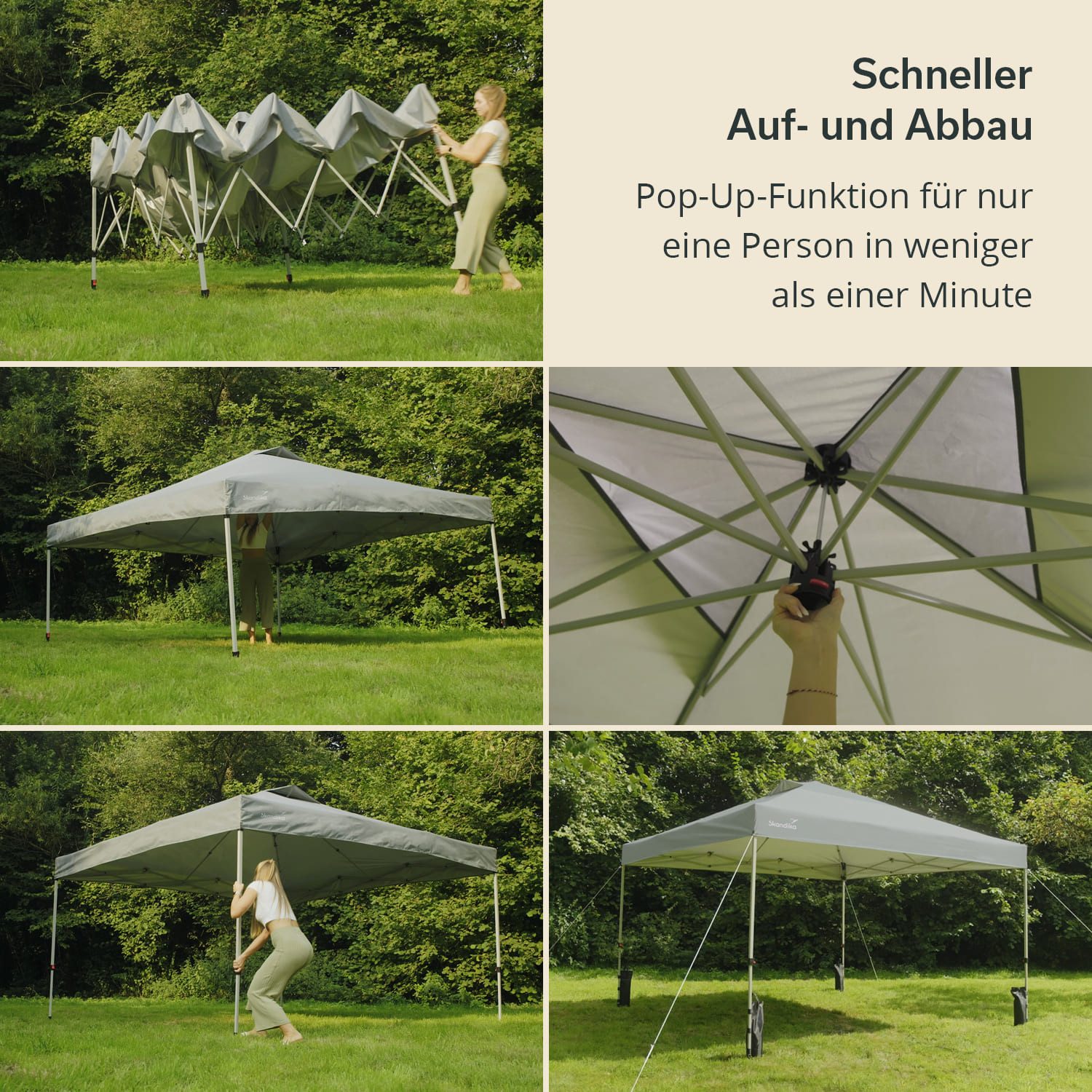Skandika Pavillon Solvorn, Pop Up Faltpavillon, Stahlgestell, Wasserabweisend, (mit 2 integrierten Transportrollen, einfache Montage), patentierter Einhand-Mechanismus, UV-Schutz 50+, wetterfest Gartenzelt