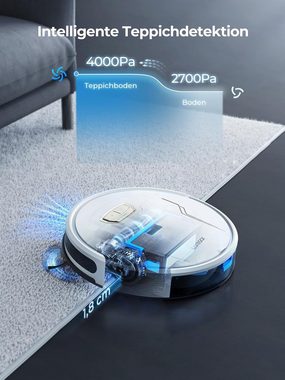 Laresar Saugroboter Evol 3s, mit Fernbedienung, Smart Home, Saugroboter mit Wischfunktion, 4000Pa Staubsauger Roboter 150 Min Max, Saugroboter ideal für Hartböden/Tierhaare/Teppiche, Intelligente App-Steuerung, Arbeit mit Alexa