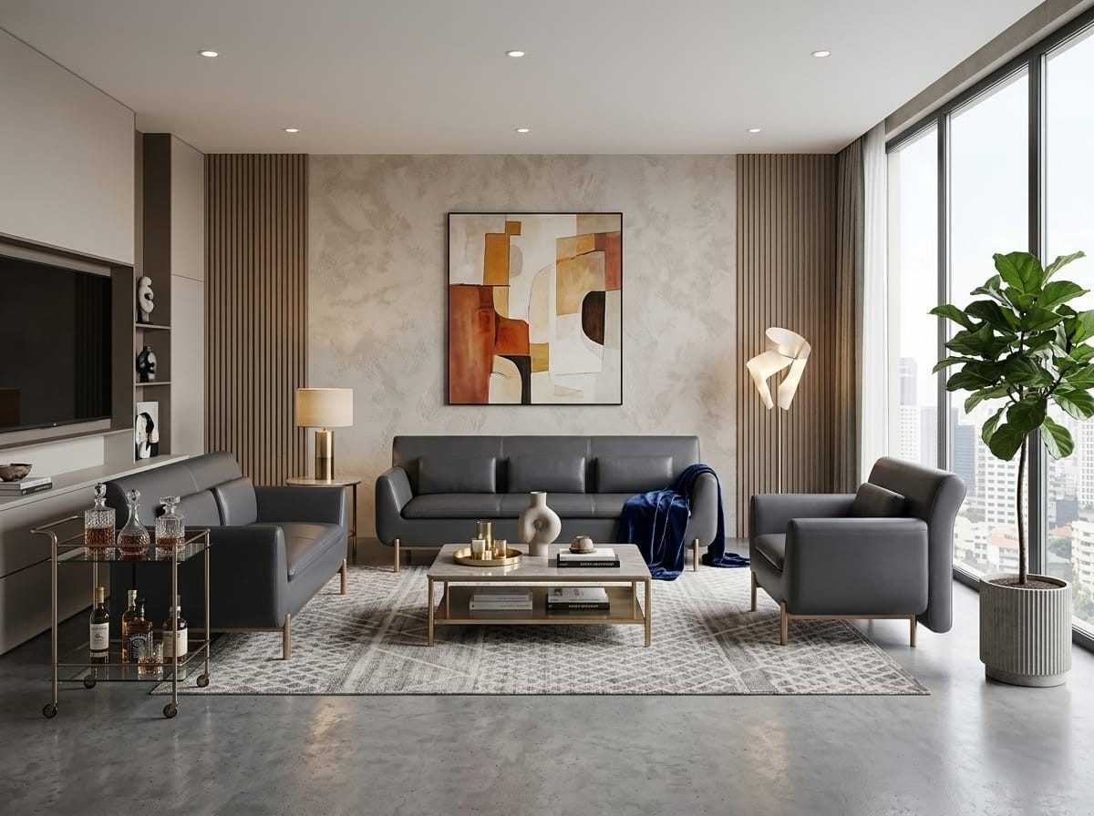 Xlmoebel Polstergarnitur Sofa 3-Sitzer 2-Sitzer Sessel grau modern elegant funktional, (3-tlg., 3-tlg)