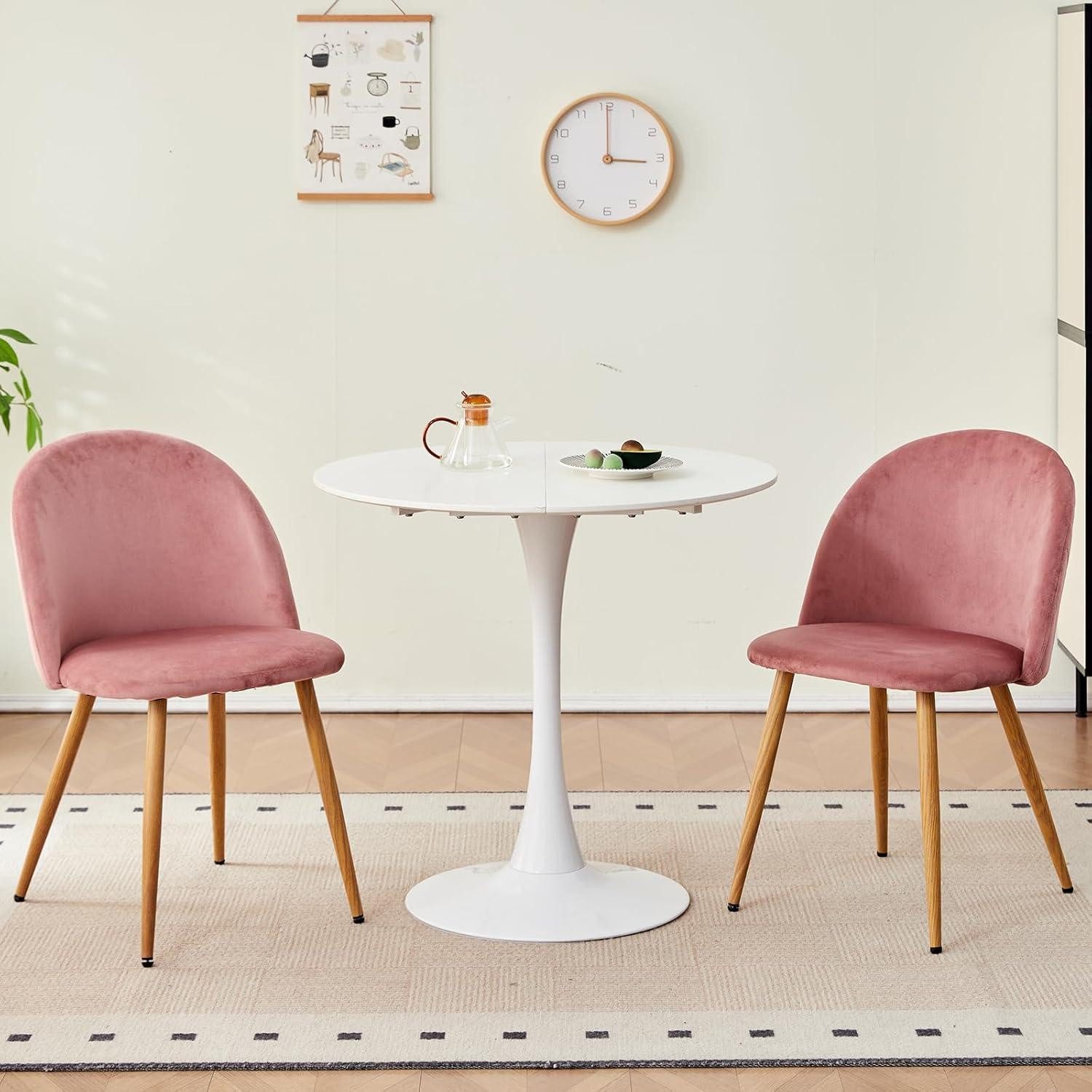 LuxusKollektion Esstisch Esstisch Rund Holz 80x80x75cm 4 80*80*75CM 1 R-tisch + 4 Rosa Stühle (1-St)