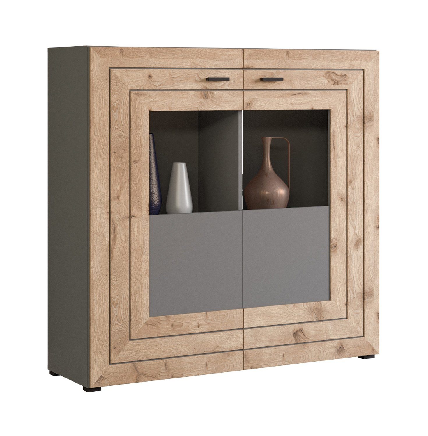xonox.home Highboard FRENO, B 120 x H 118 cm, Nox Eiche Dekor, Grau matt, 2 Türen
