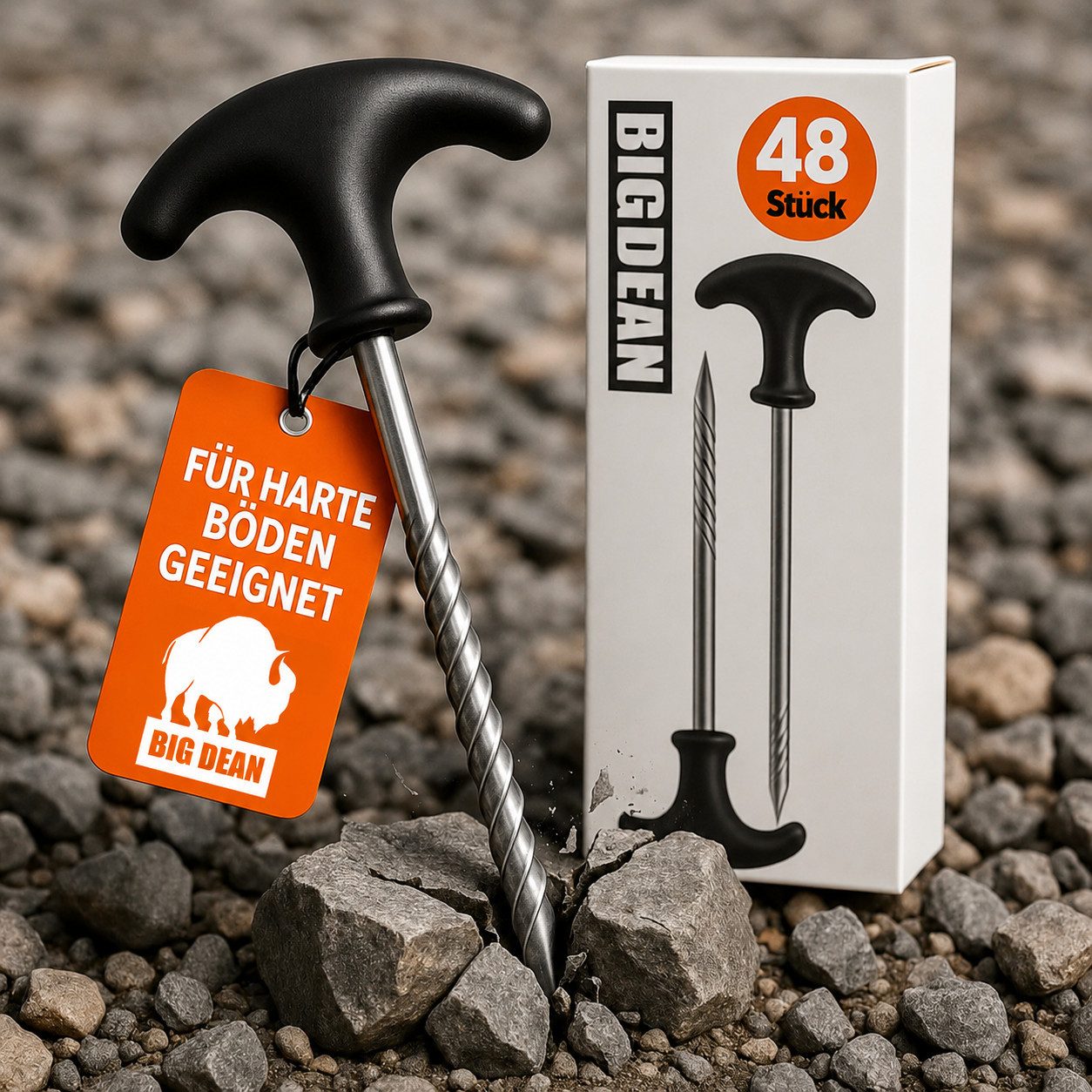 BigDean Zelthering Erdnägel Stabil Zeltheringe für harte Böden, (Set, 48-St., Heringe), Tiefes Gewinde, T-Griff, Robustem Stahl – Bild 5 von 5