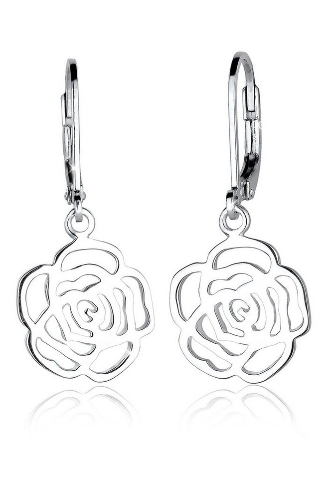 Elli Paar Ohrhänger Rose Blume Blütenform Romantisch Filigran Silber, In  sehr hochwertiger Juweliersqualität gefertigt