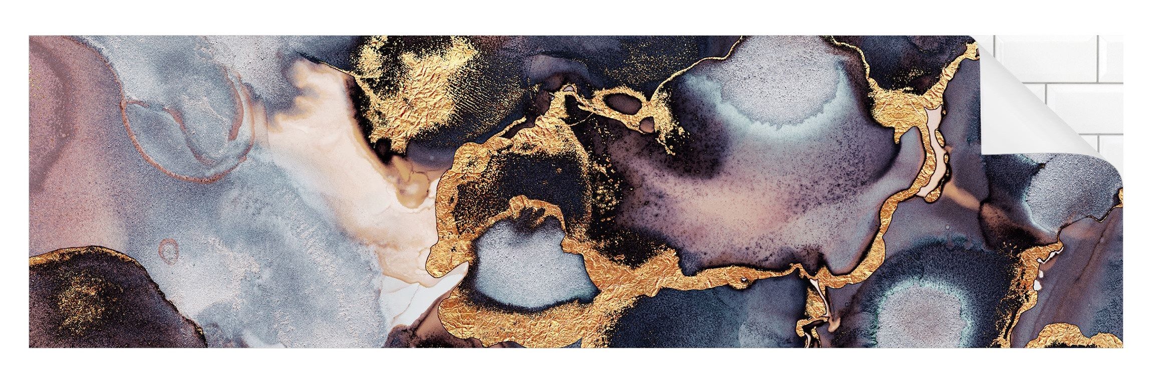 Bilderdepot24 Badrückwand gold fugenlose Wandverkleidung Bad Abstrakt, (Hartfolie matt » Selbstklebend SMART 0,35 mm), wasserfestes Wandpaneel Marmor Aquarell Gold