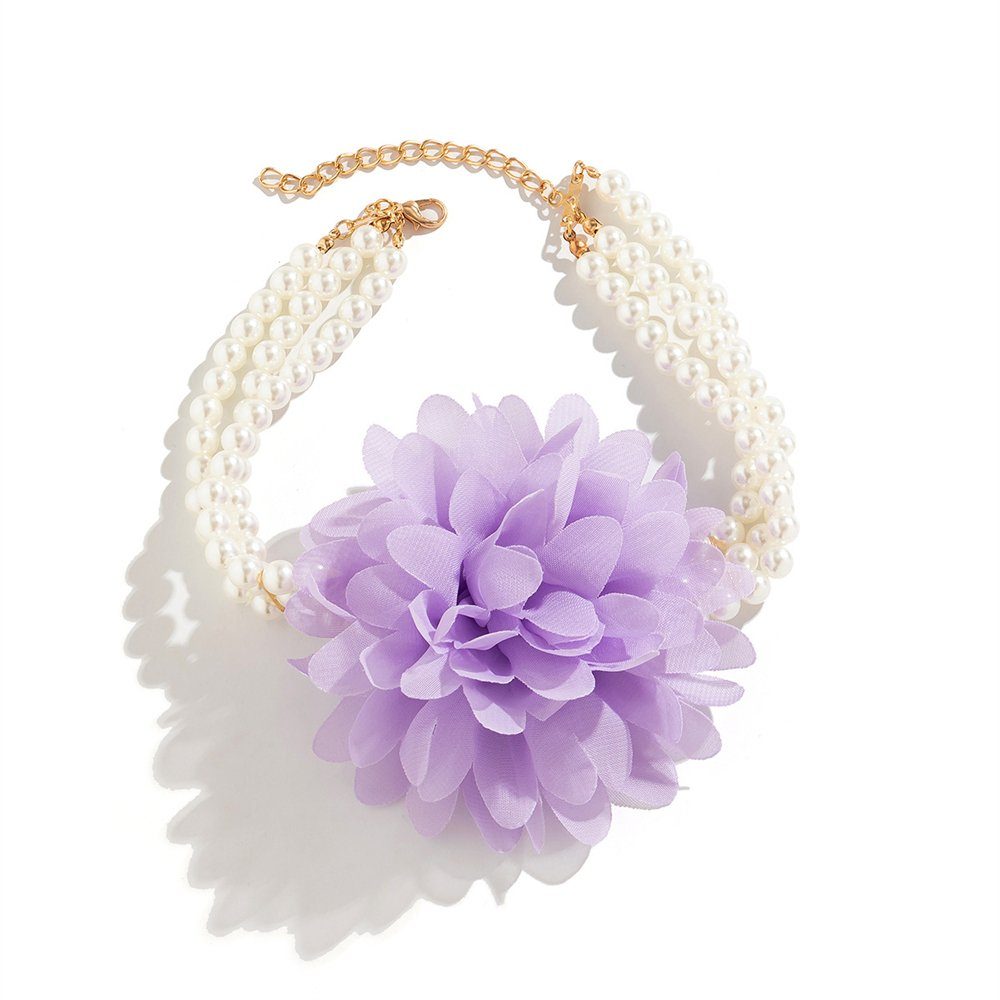 Imitation Perle Blume Damen-Halskette, Choker Bankett-Halskette Lila Rouemi