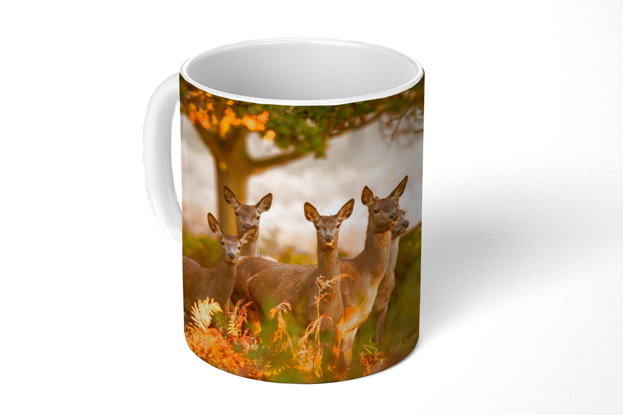 MuchoWow Tasse Waldtiere - Hirsche - Licht, 1-tlg., Keramik, Kaffeetassen, Teetasse, Becher, Kaffeebecher, Geschenk