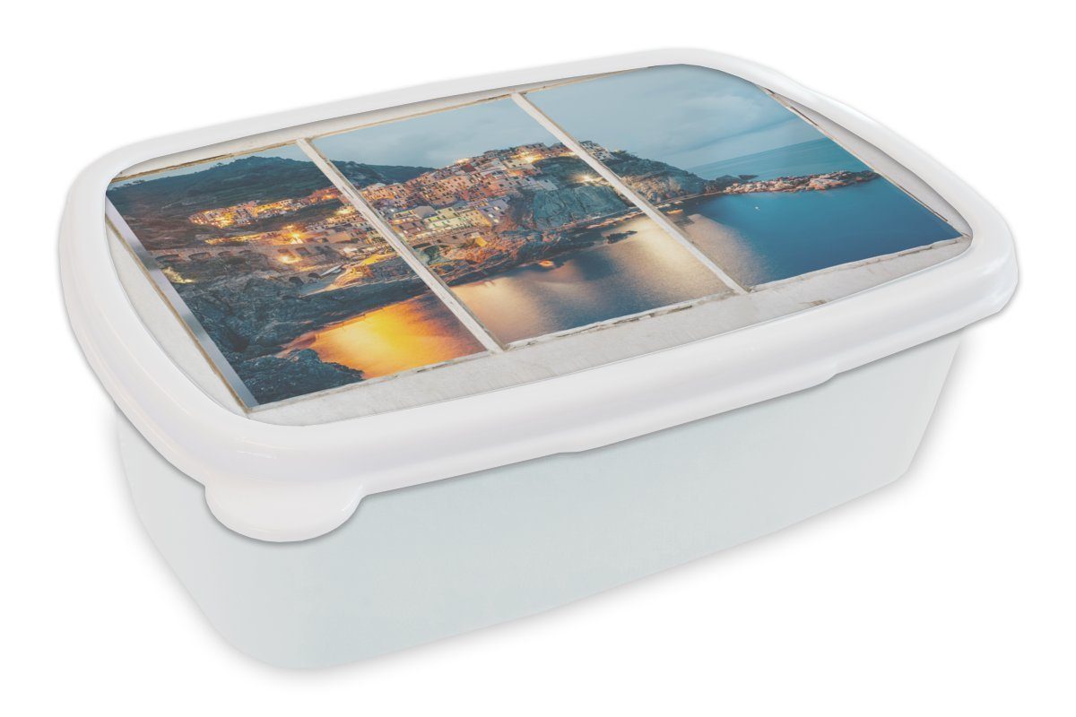 MuchoWow Lunchbox Aussicht - Meer - Italien, Kunststoff, (2-tlg), Brotbox für Kinder und Erwachsene, Brotdose, für Jungs und Mädchen weiß