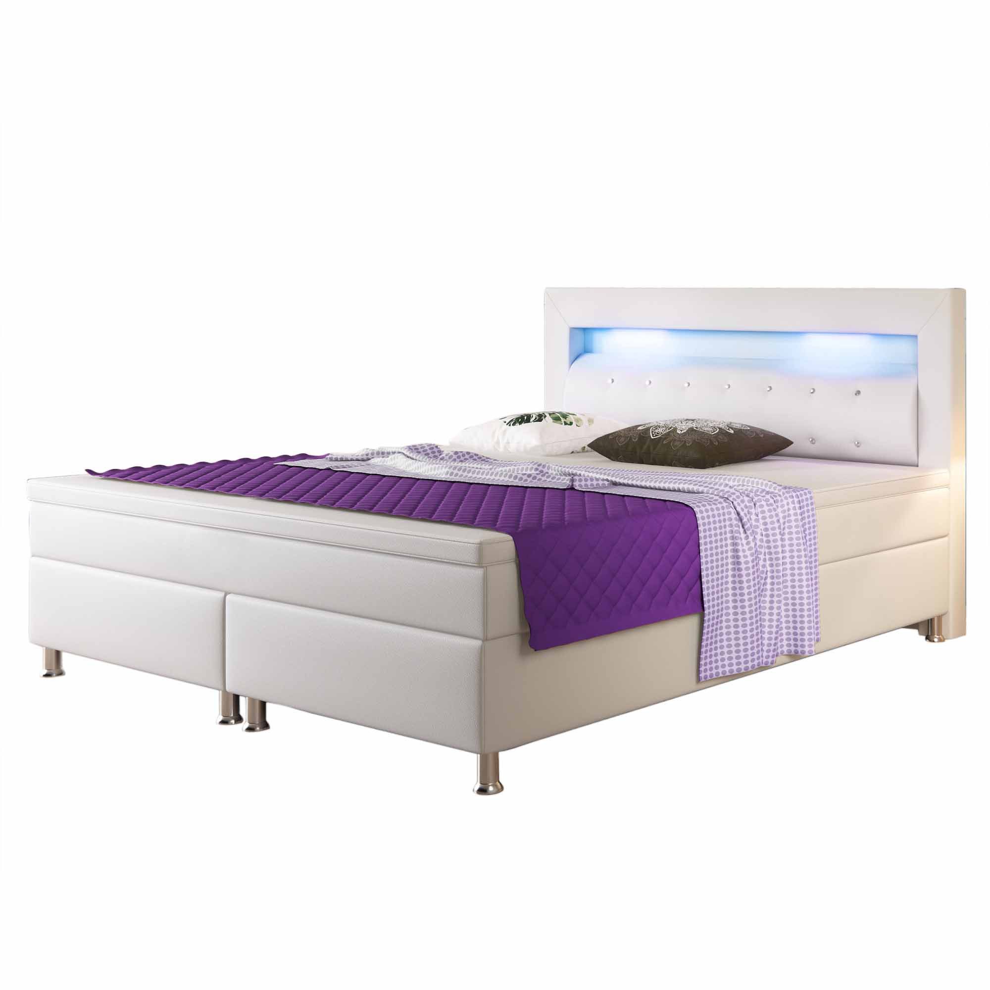 M-Punkt24 Boxspringbett MADRID (Weiß, Liegefläche 180 x 200 cm), inkl. Topper, 7-Zonen Taschenfederkern