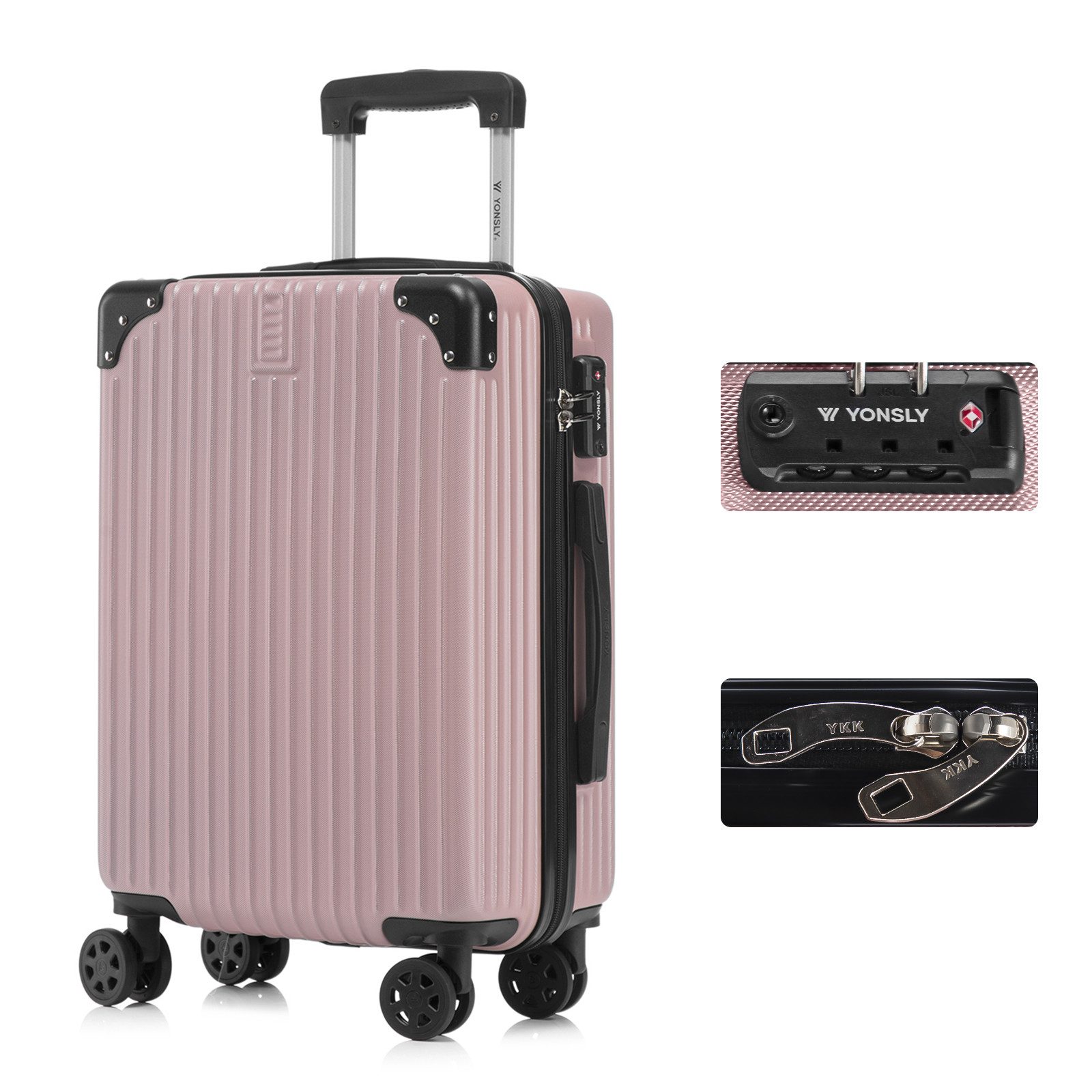 YONSLY Hartschalen-Trolley Premium Reisekoffer Hartschalen-Trolley Kabinenkoffer, 4 Rollen, TSA-Schloss, YKK-Reißverschluss, austauschbare Rollen und Griffe