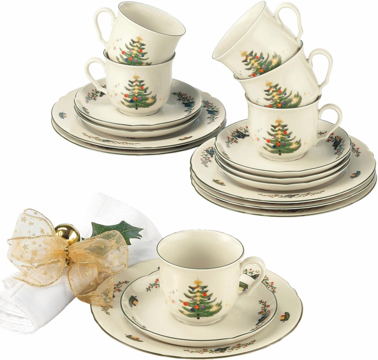 Seltmann Weiden Kaffeeservice Geschirr-Set, Service Marie-Luise, Advent, Weihnachten (18-tlg), 6 Personen, Porzellan, Tassen, Teller, Untertassen, Made in Germany, 18 Teile, für 6 Personen
