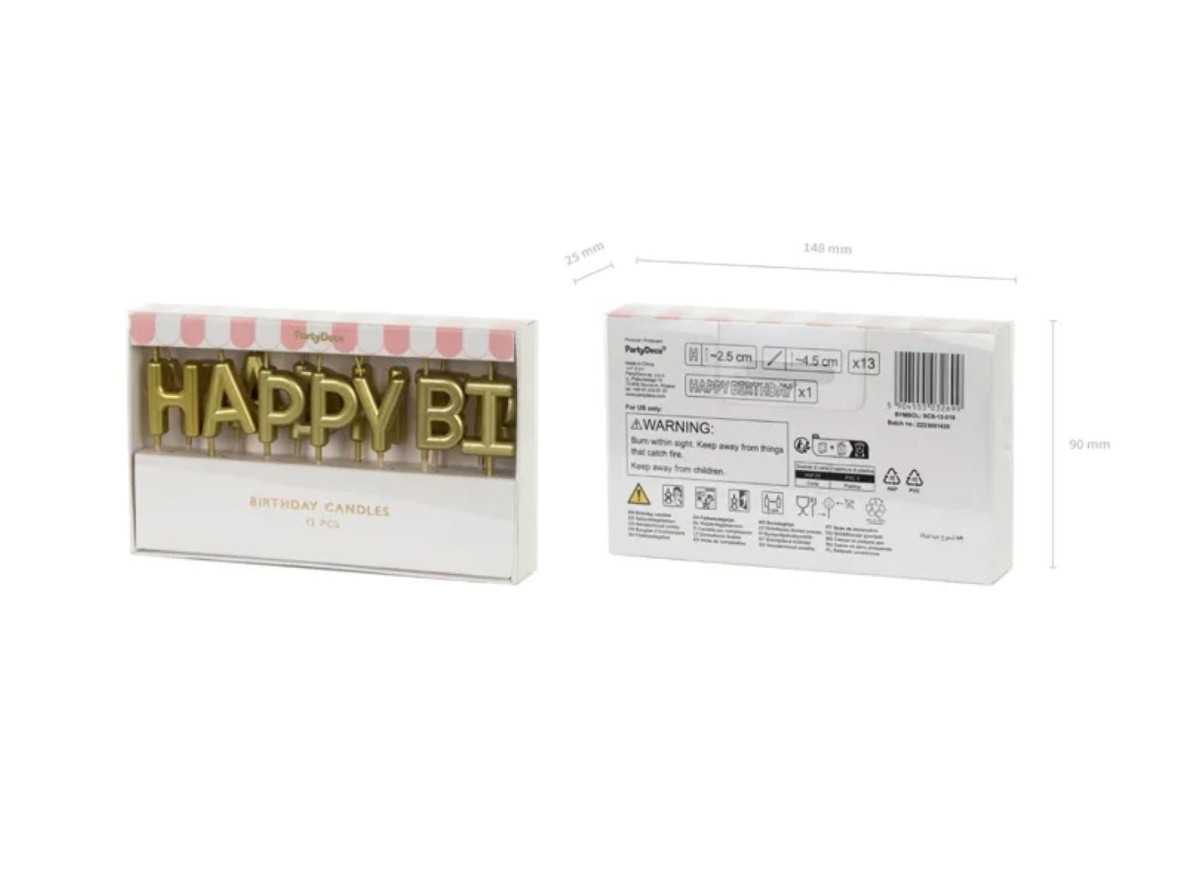partydeco Geburtstagskerze Geburtstagskerzen 'Happy Birthday' 2,5 cm, Gold